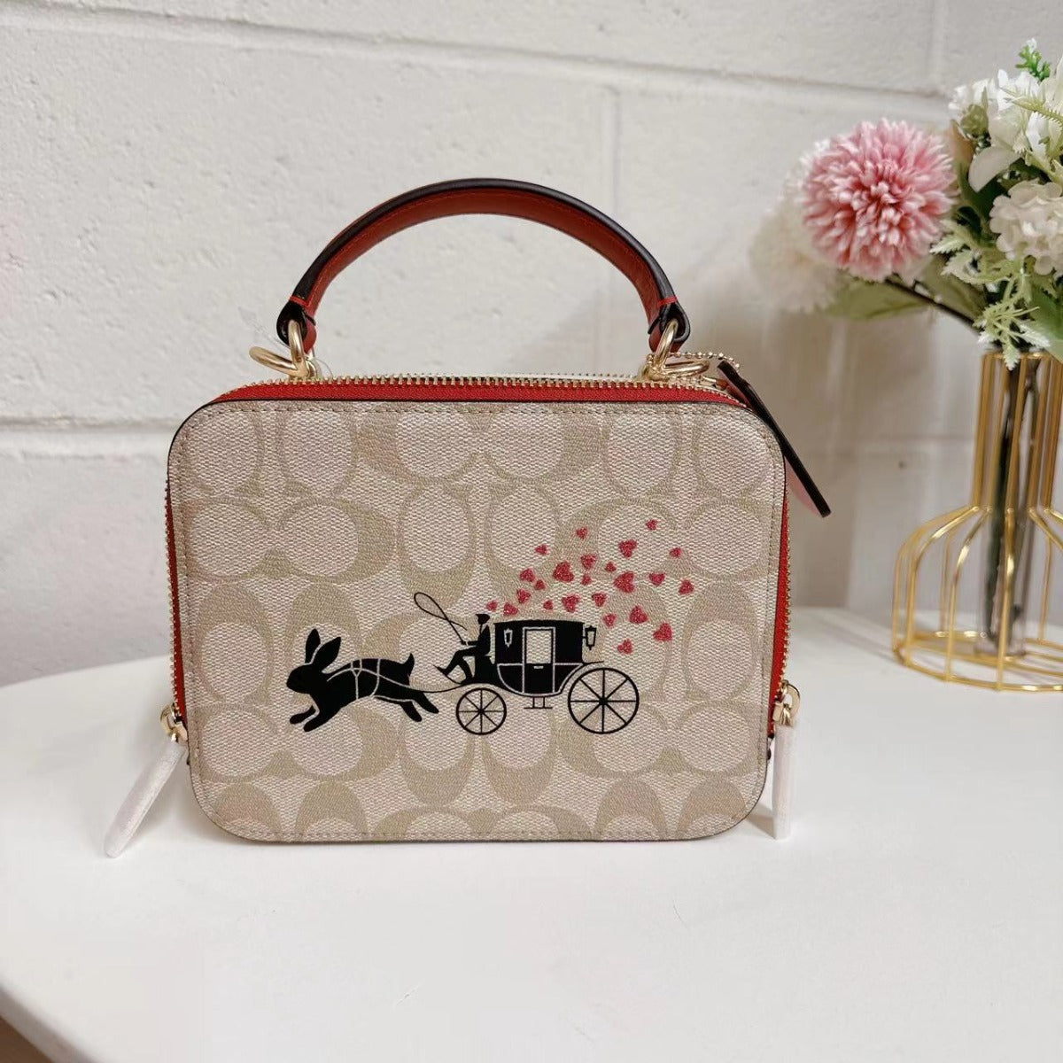 Coach CE609 Lunar New Year Box Crossbody With Rabbit And Carriage In Gold/Light Khaki Multi