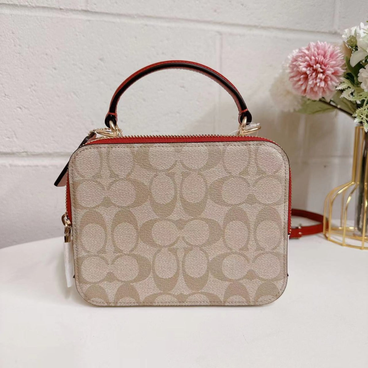 Coach CE609 Lunar New Year Box Crossbody With Rabbit And Carriage In Gold/Light Khaki Multi