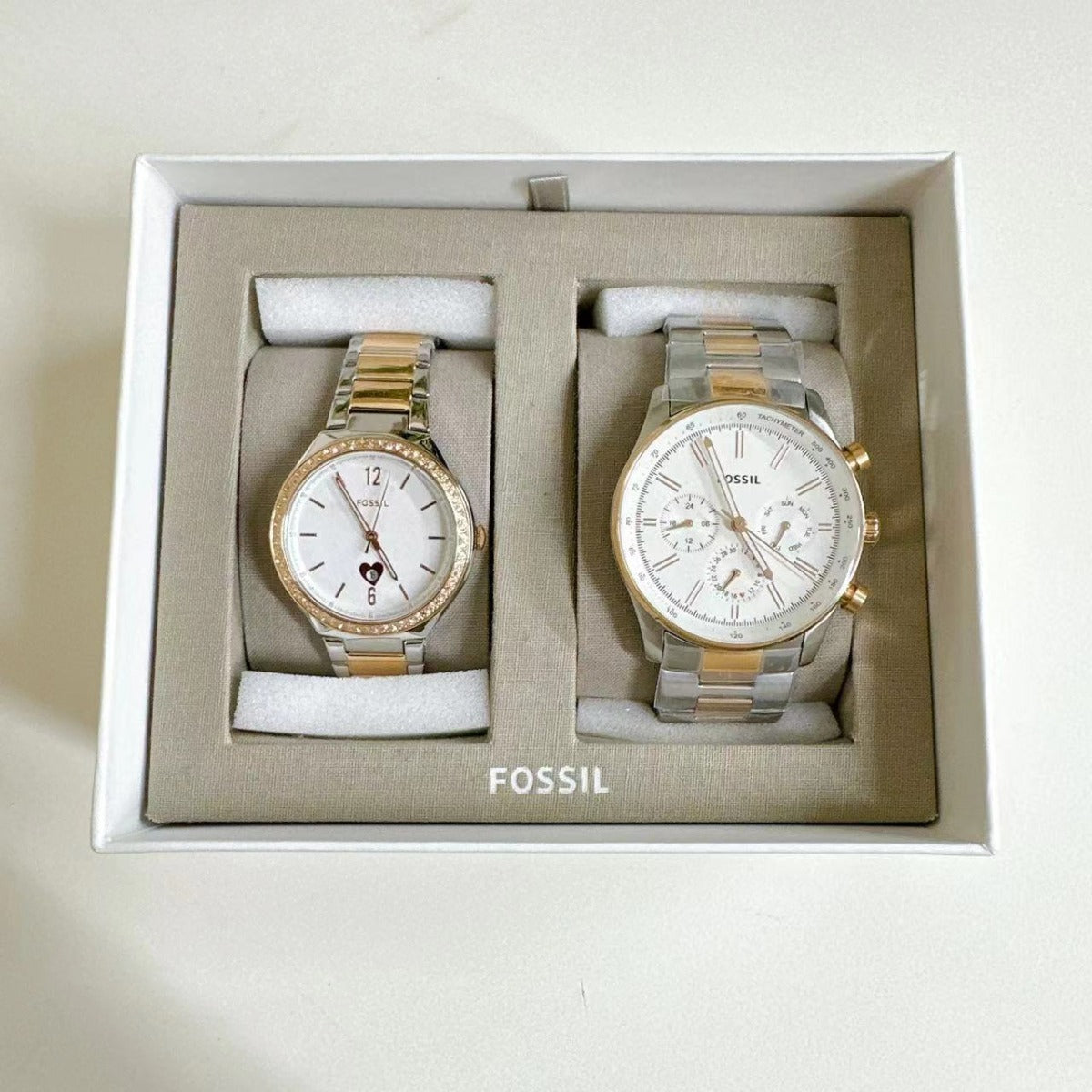 Fossil BQ2756SET His and Hers Multifunction Two-Tone Stainless Steel Watch Set
