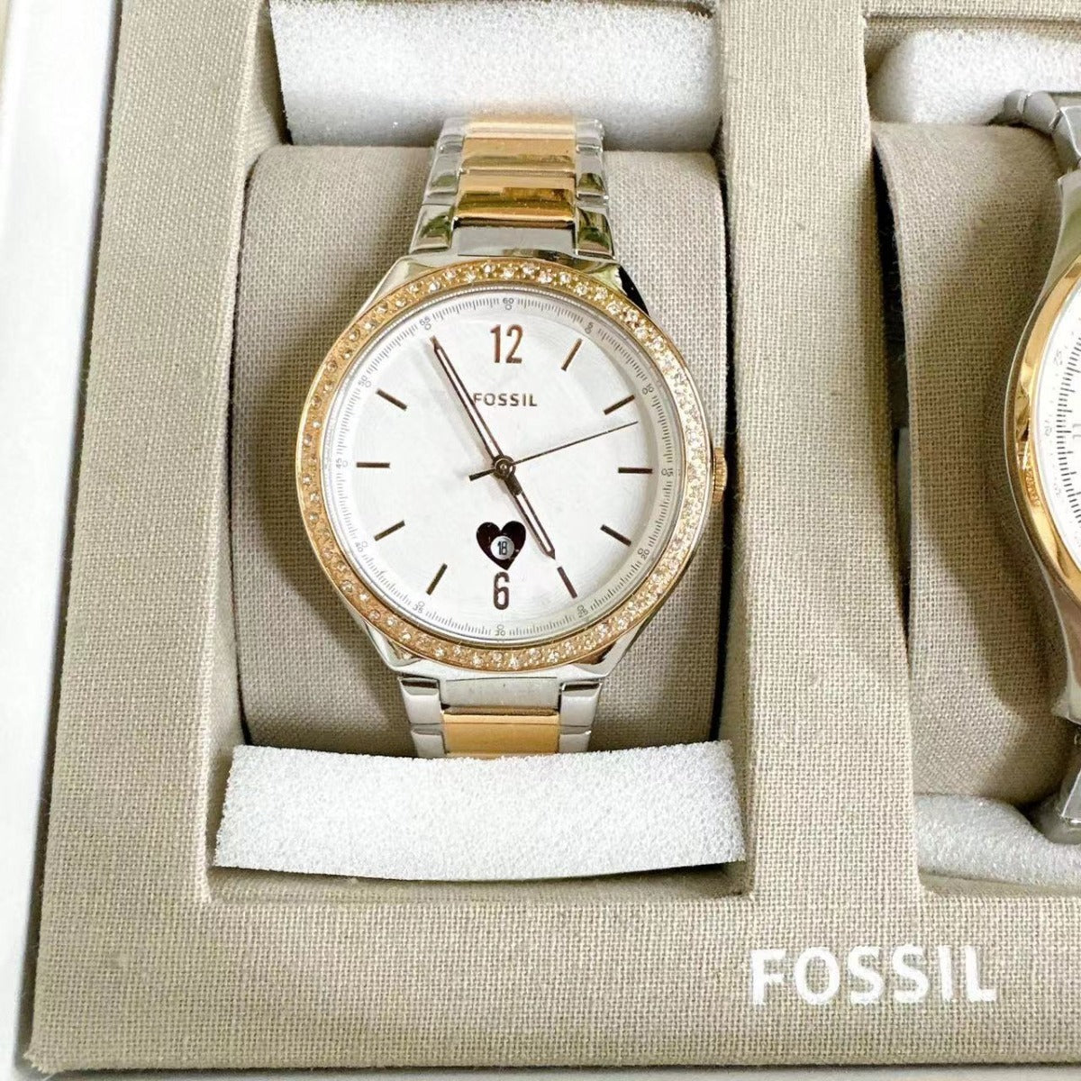 Fossil BQ2756SET His and Hers Multifunction Two-Tone Stainless Steel Watch Set