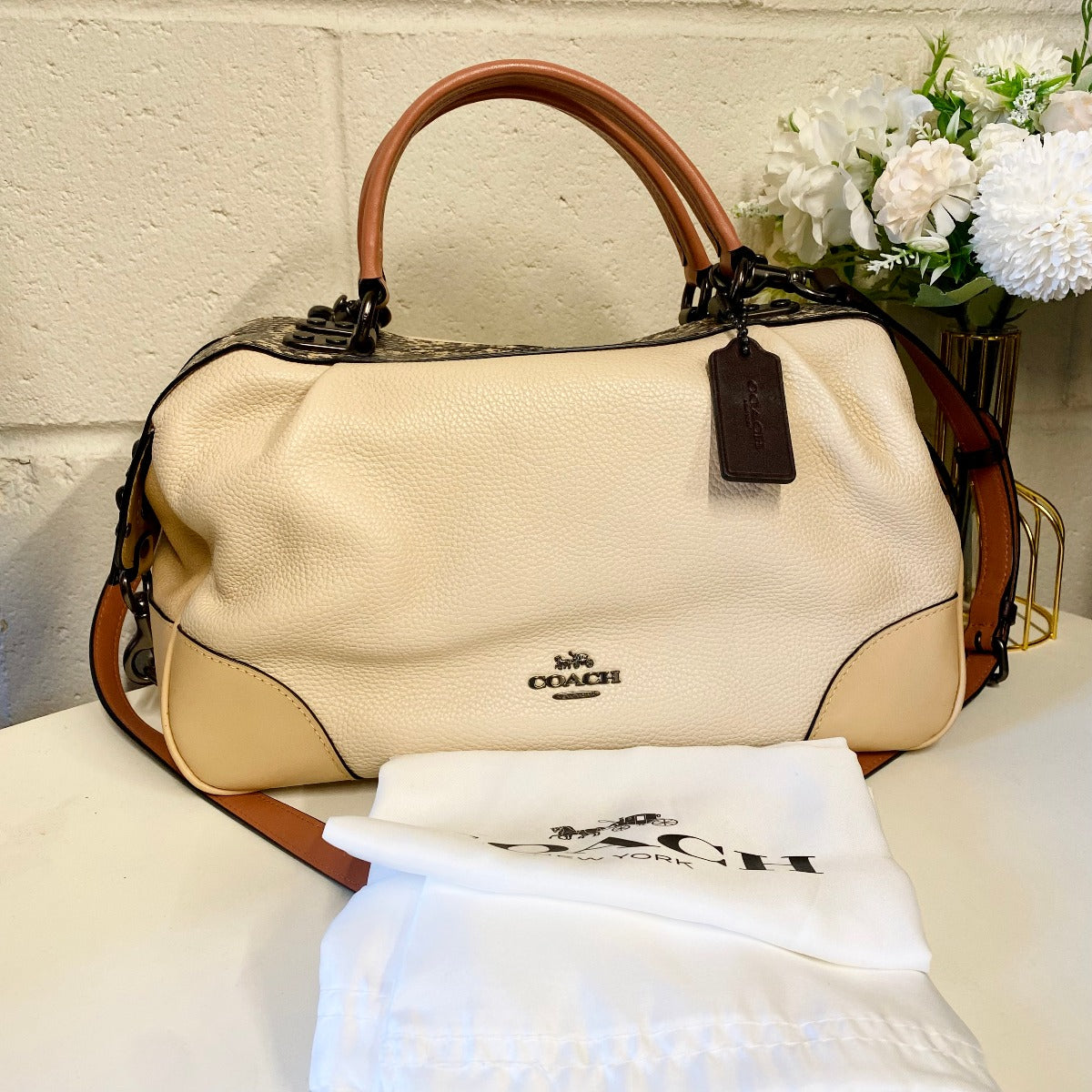 Coach 69622 Lane Satchel In Colorblock With Snakeskin Detail IN Ivory Multi 192643899353