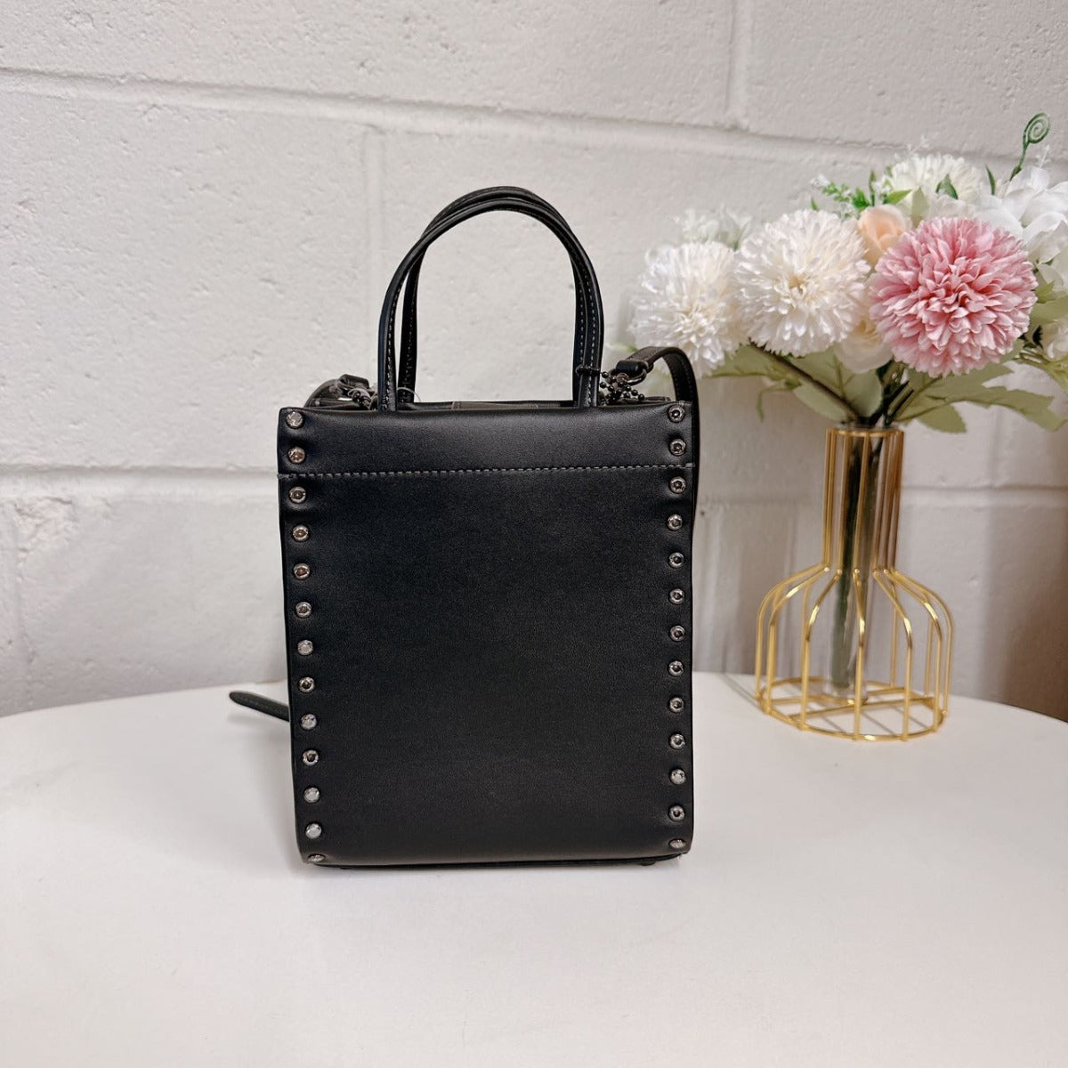 Coach CE729 Mini Cashin Tote With Crystal Rivets IN BLACK
