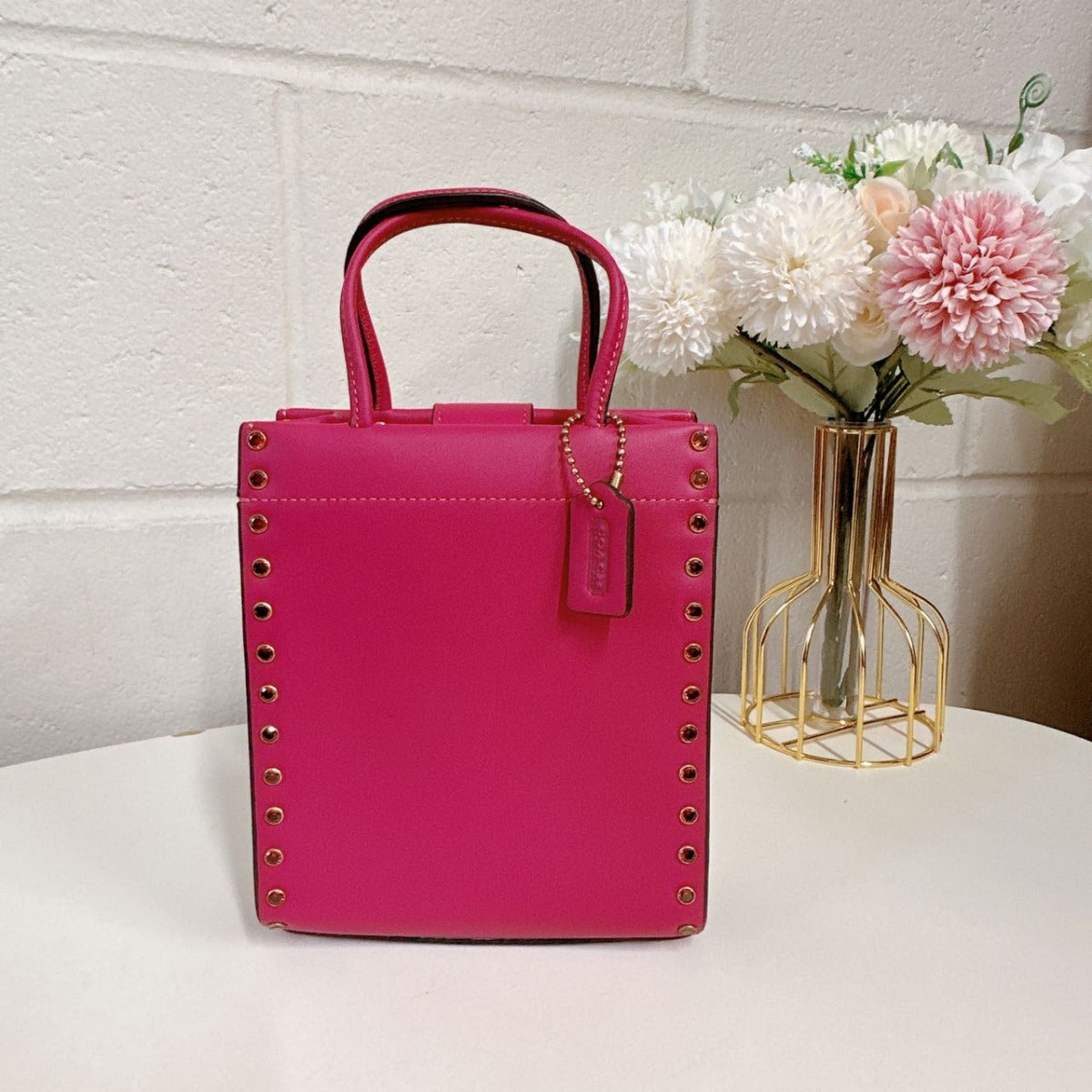 Coach CE729 Mini Cashin Tote With Crystal Rivets IN Mei red