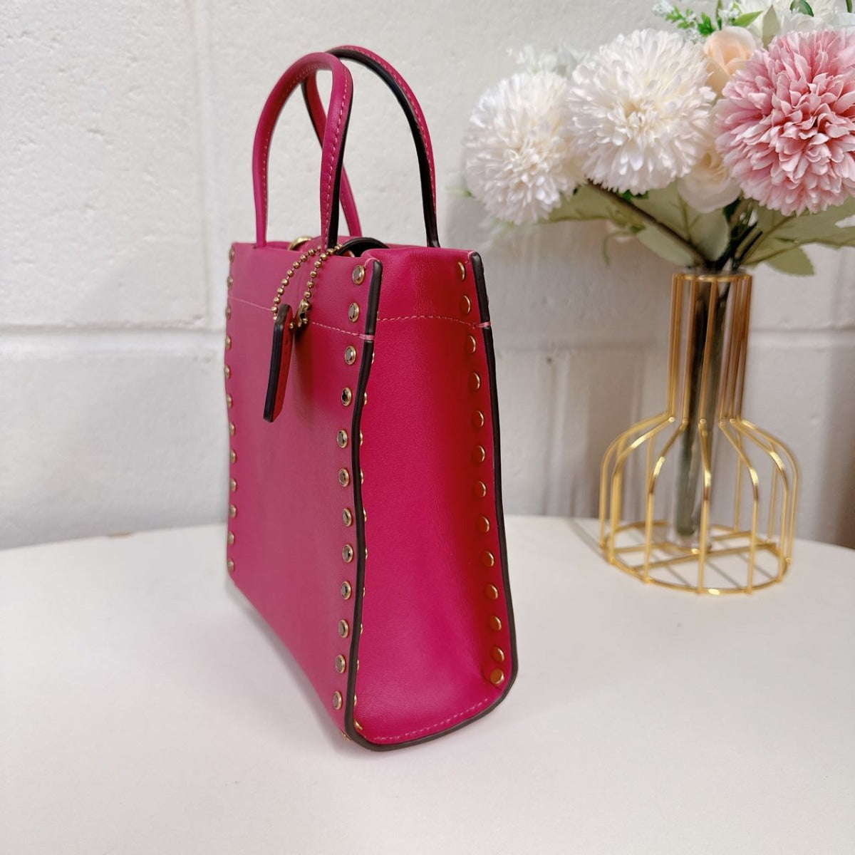 Coach CE729 Mini Cashin Tote With Crystal Rivets IN Mei red