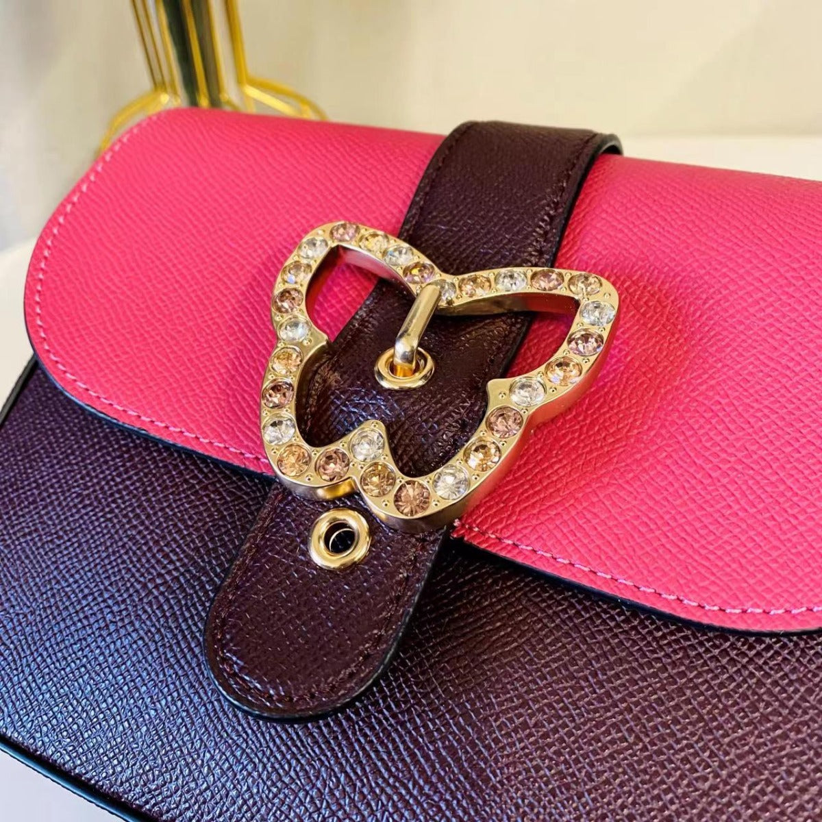 Coach C6796 Gemma Crossbody In Colorblock With Butterfly Buckle In Strwbrry Hze/Crnbrry