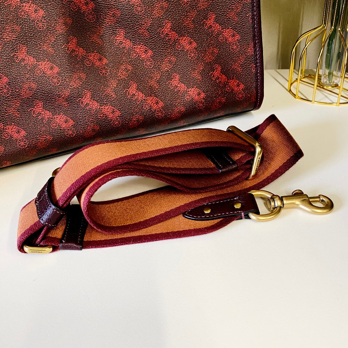 Coach 89143 Field Tote With Horse And Carriage Print In Oxblood Cranberry