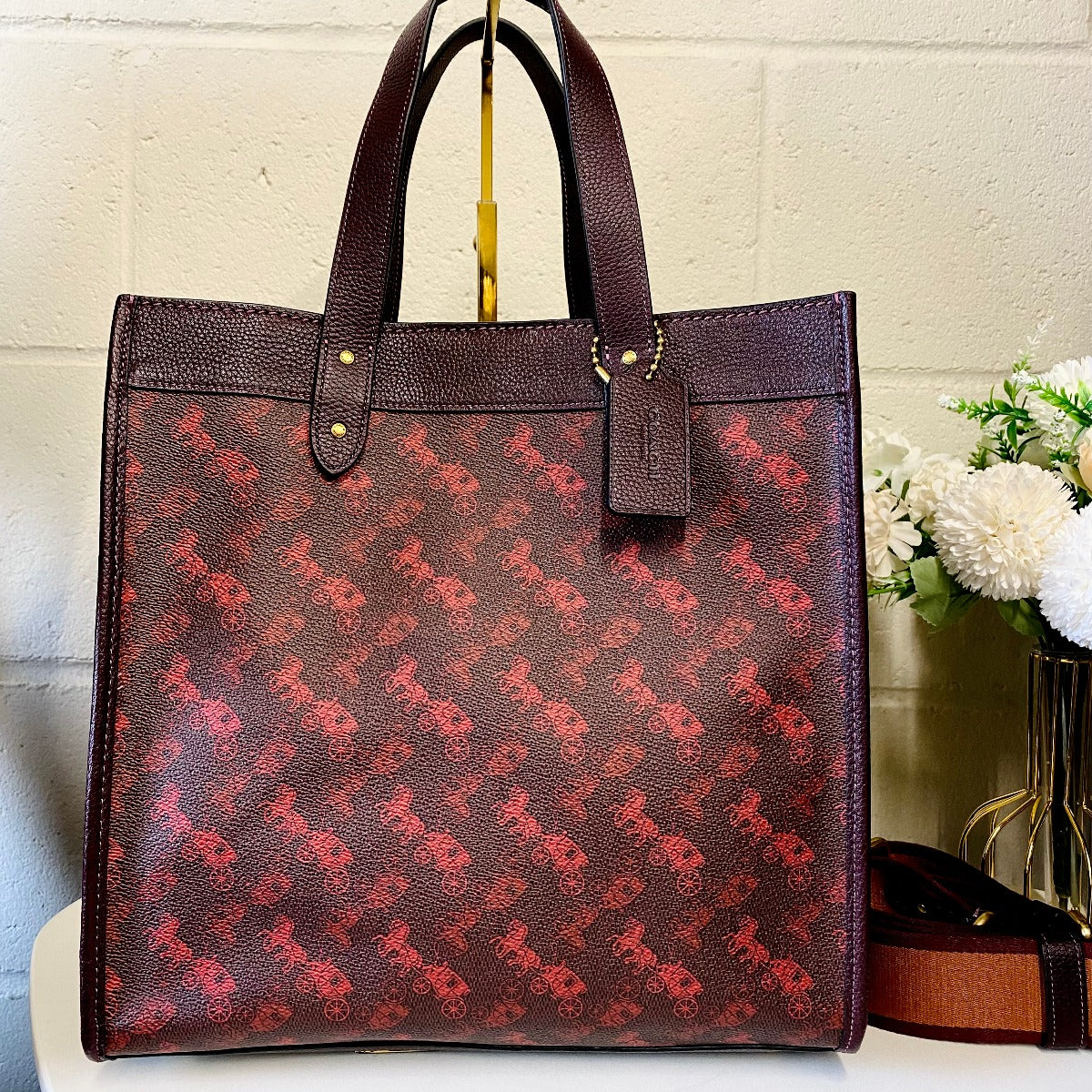 Coach 89143 Field Tote With Horse And Carriage Print In Oxblood Cranberry