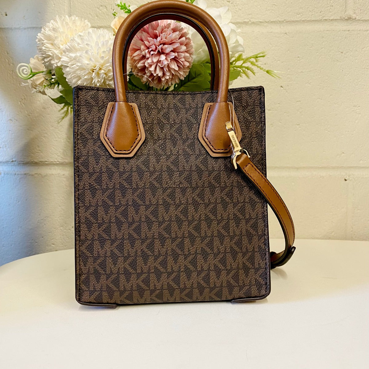 Michael Kors 35T1GM9C01 Mercer Mini Extra-Small Logo and Leather Crossbody  Bag IN BROWN