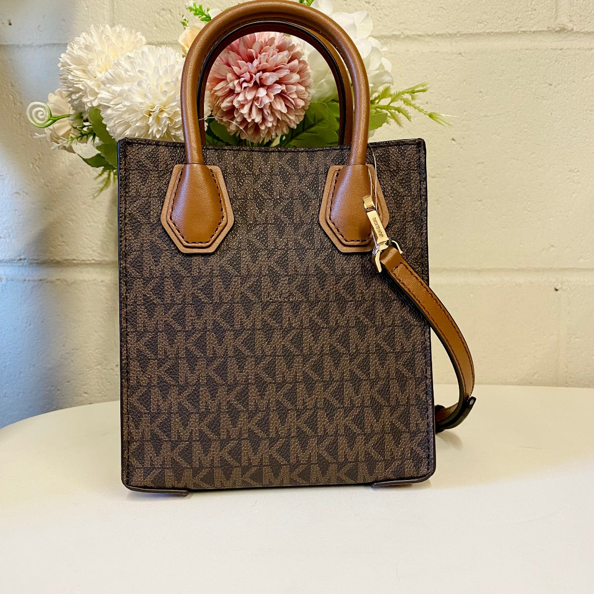 Michael Kors 35T1GM9C01 Mercer Mini Extra-Small Logo and Leather Crossbody Bag IN BROWN