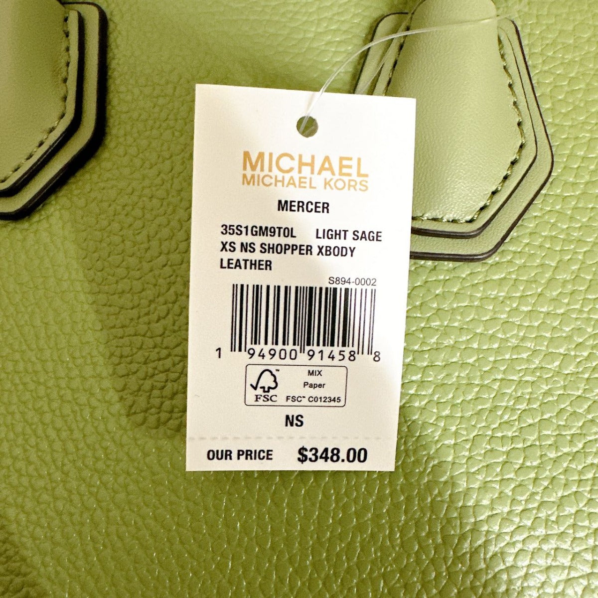 Michael Kors 35S1GM9T0L Mercer Extra-Small Pebbled Leather Crossbody Bag IN  Light Sage