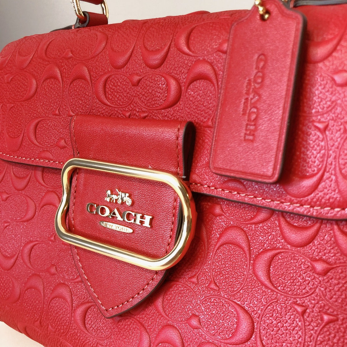 Coach CF854 Morgan Top Handle Satchel In Signature Leather IN Electric Red