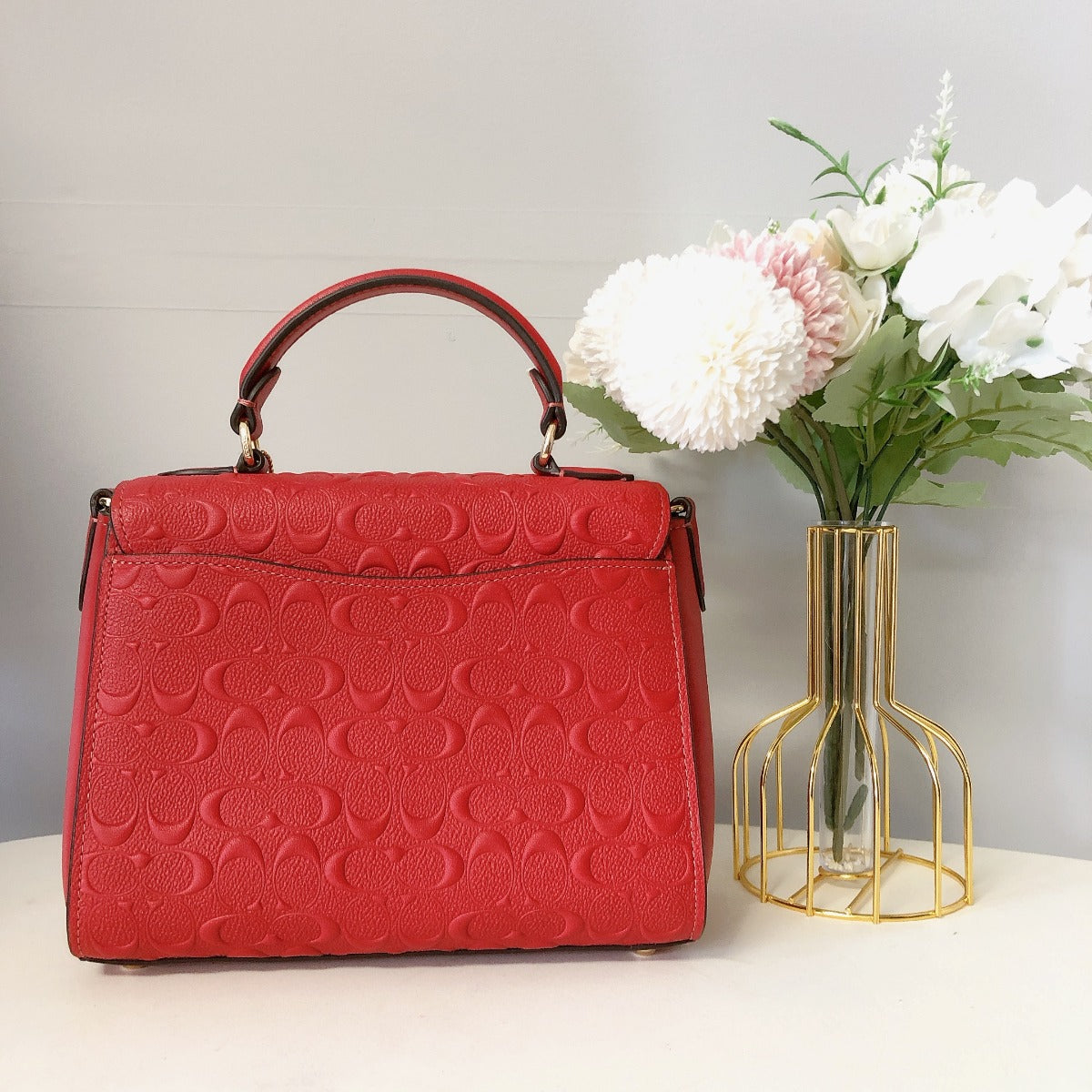 Coach CF854 Morgan Top Handle Satchel In Signature Leather IN Electric Red