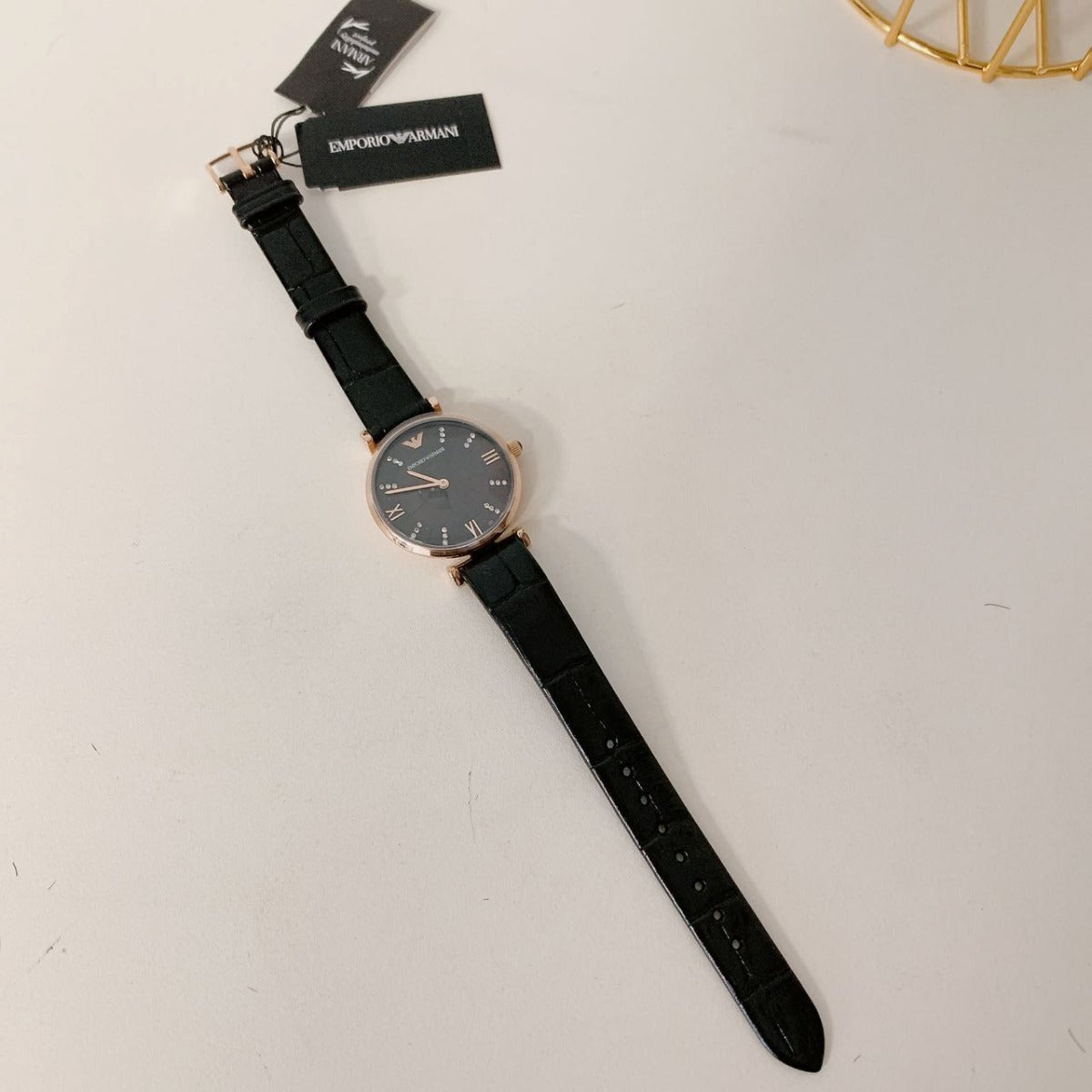 Emporio Armani AR11503 Two-Hand Black Leather Watch