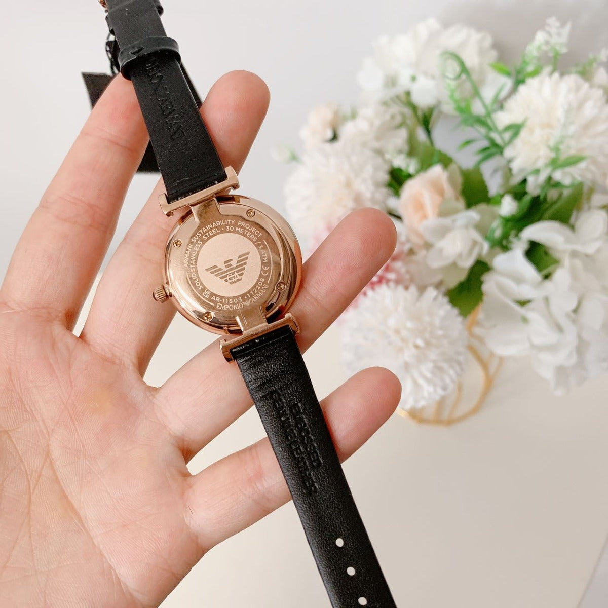 Emporio Armani AR11503 Two-Hand Black Leather Watch