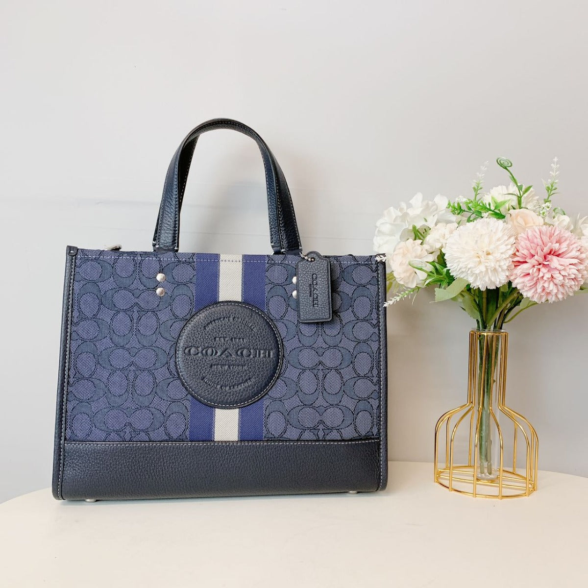 Coach C8448 Dempsey Carryall In Signature Jacquard With Stripe And Coach Patch IN Denim Midnight Navy Multi