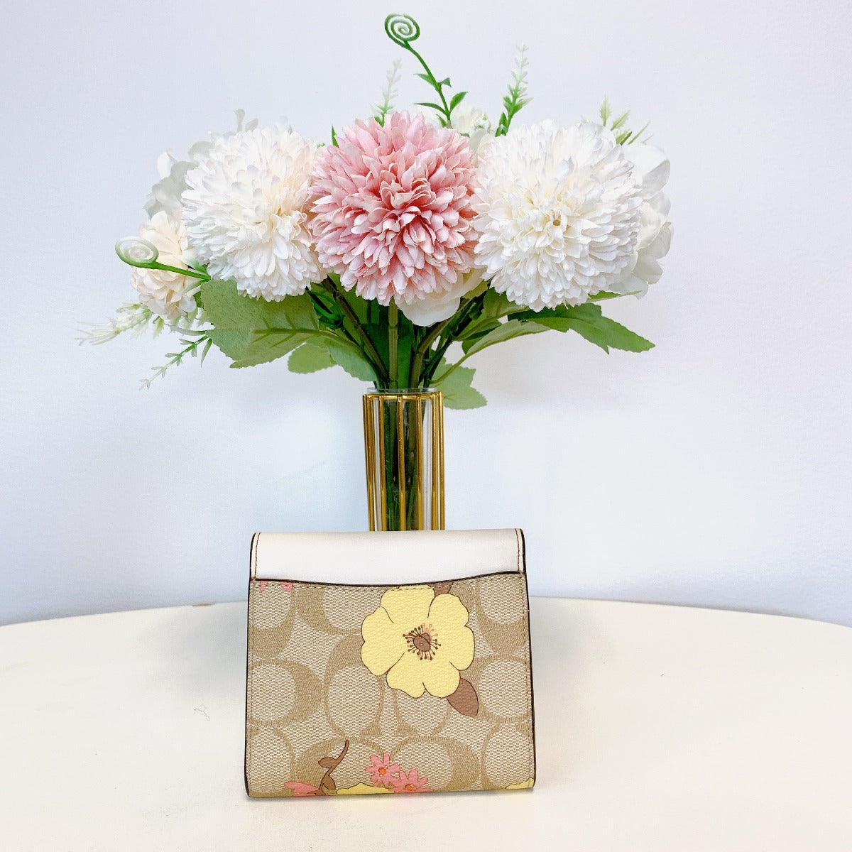 Coach CH719 Small Trifold Wallet In Signature Canvas With Floral Cluster Print IN  Light Khaki Multi