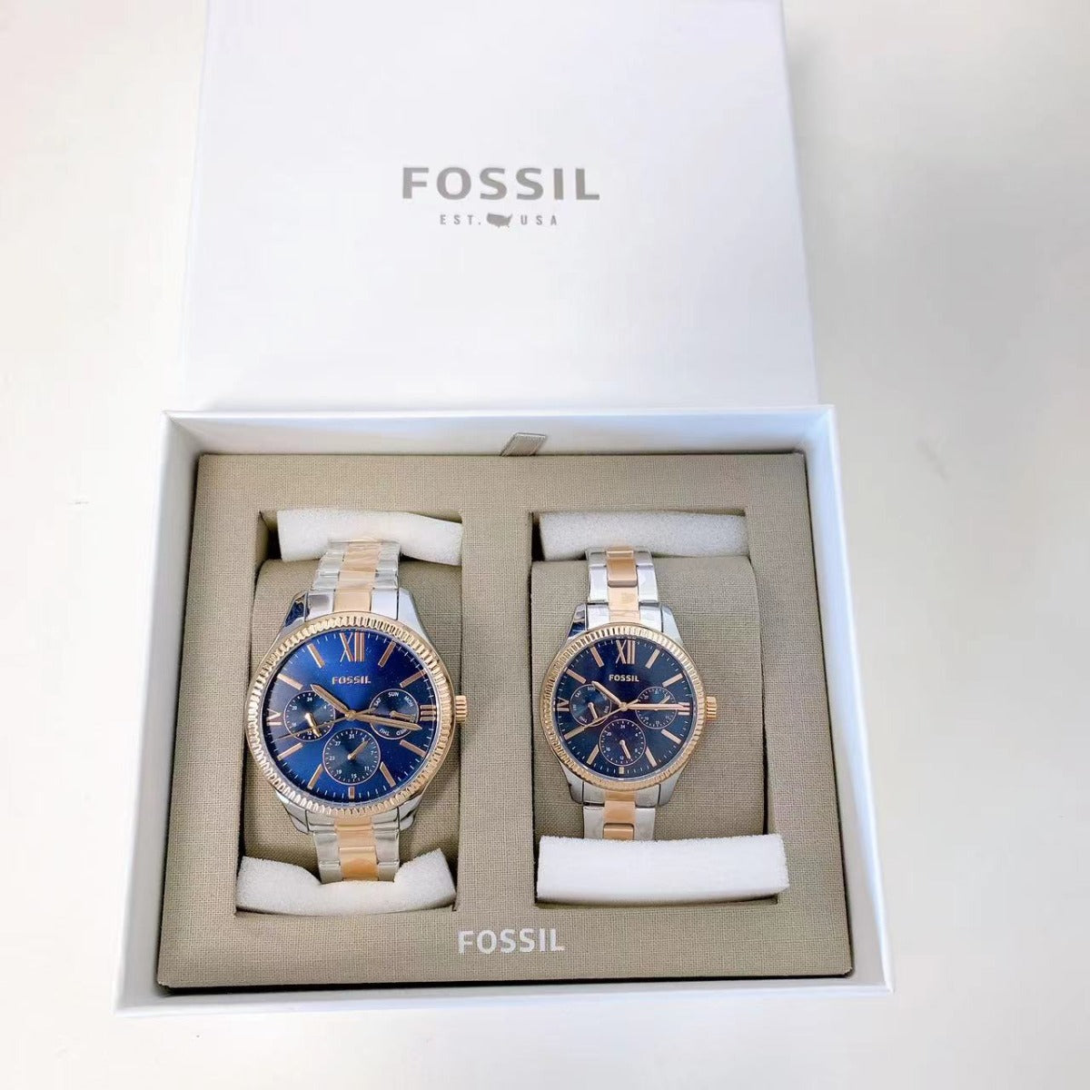 Fossil BQ2736SET His and Hers Multifunction Two-Tone Stainless Steel Watch Set