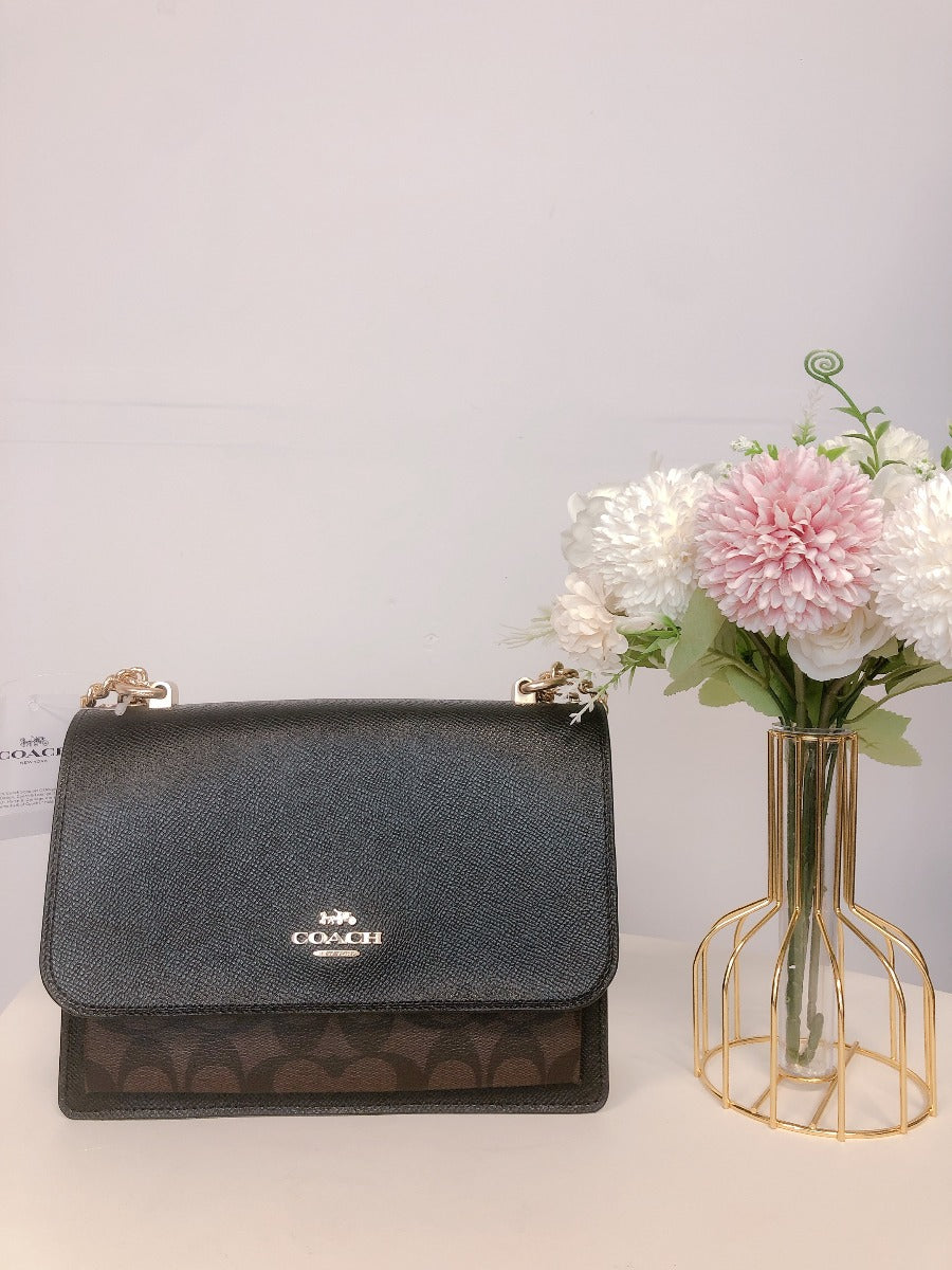 NWT Coach 91019 Klare Crossbody In Signature Canvans Chain Strap Bag Brown/Black