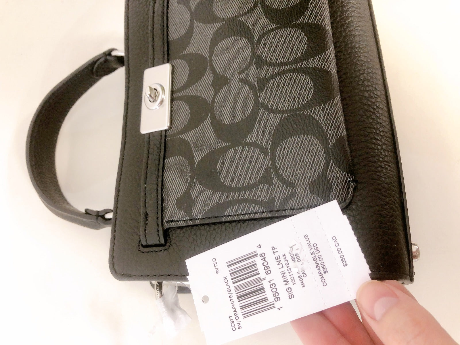 Coach CC977 Mini Lane Top Handle In Signature Canvas IN BLACK