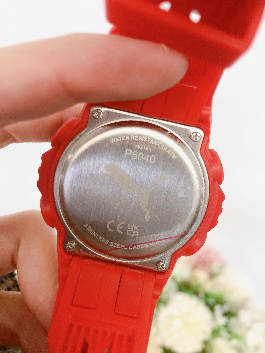 PUMA Bold LCD Red Polyurethane Watch NIB P5040