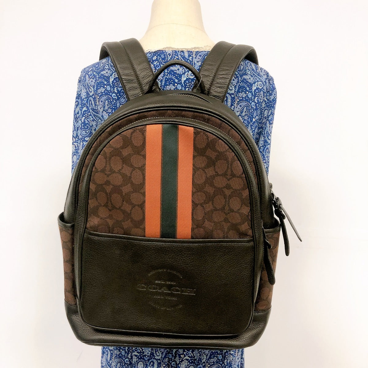 Coach C5389 Thompson Backpack In Signature Jacquard With Varsity Stripe In Mahogany Ginger Multi