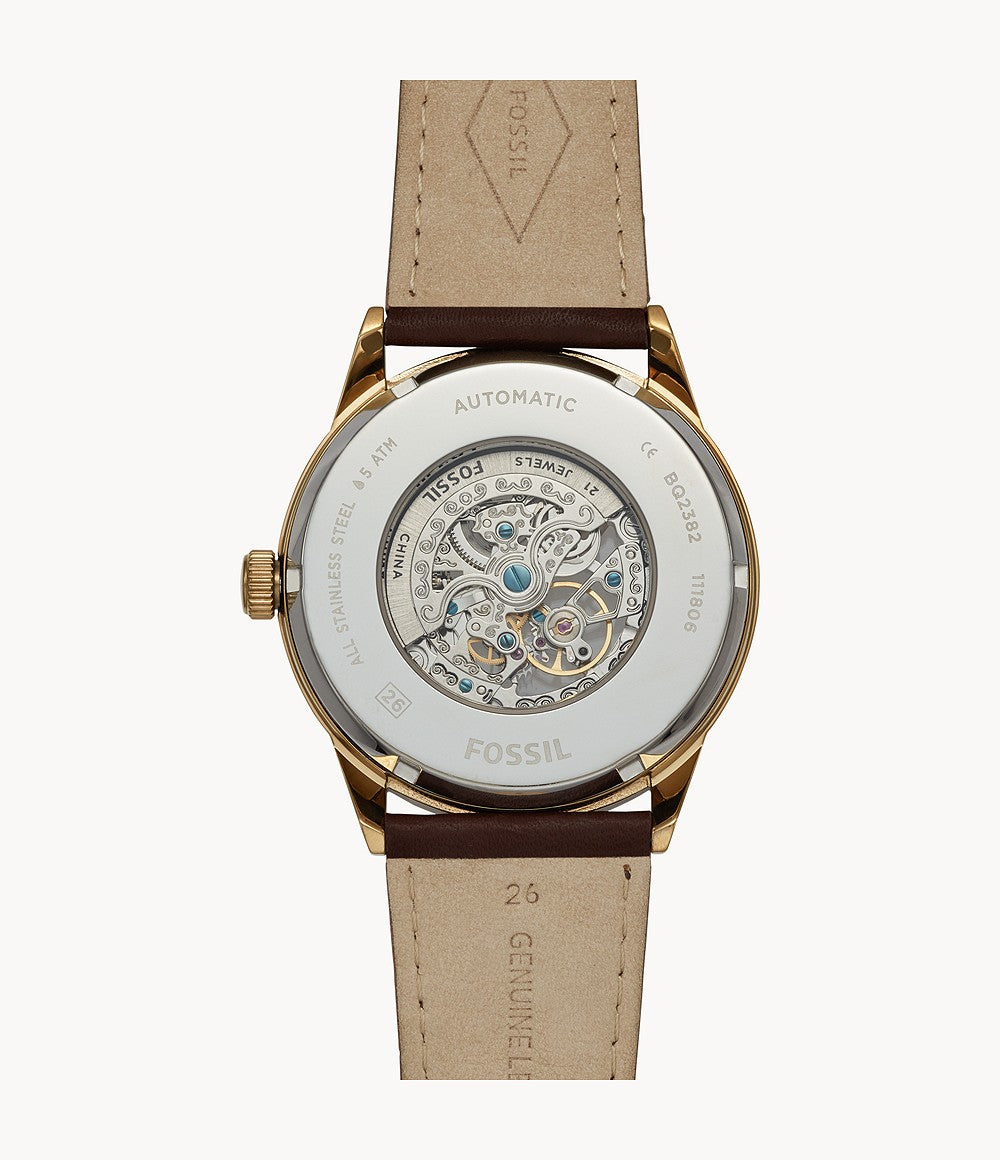 Fossil BQ2382 48mm Flynn Automatic Brown Leather Men's Watch