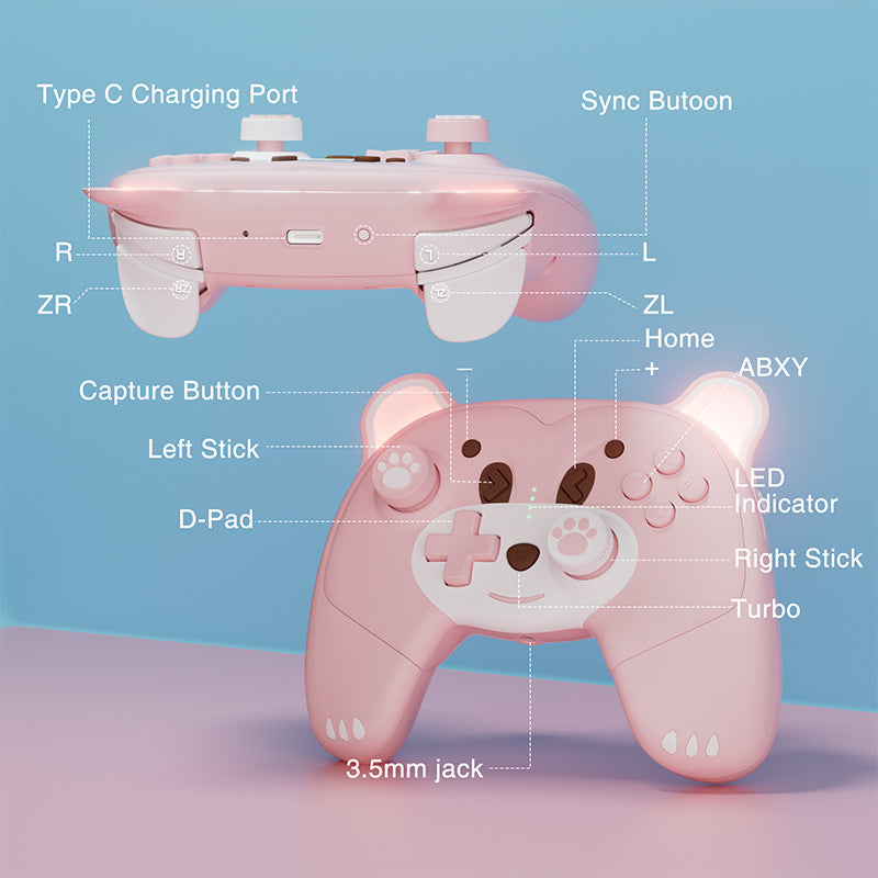 Mytrix Berry The Pink Bear Wireless Switch Pro Controller With Macro Definition For Nintendo Switch