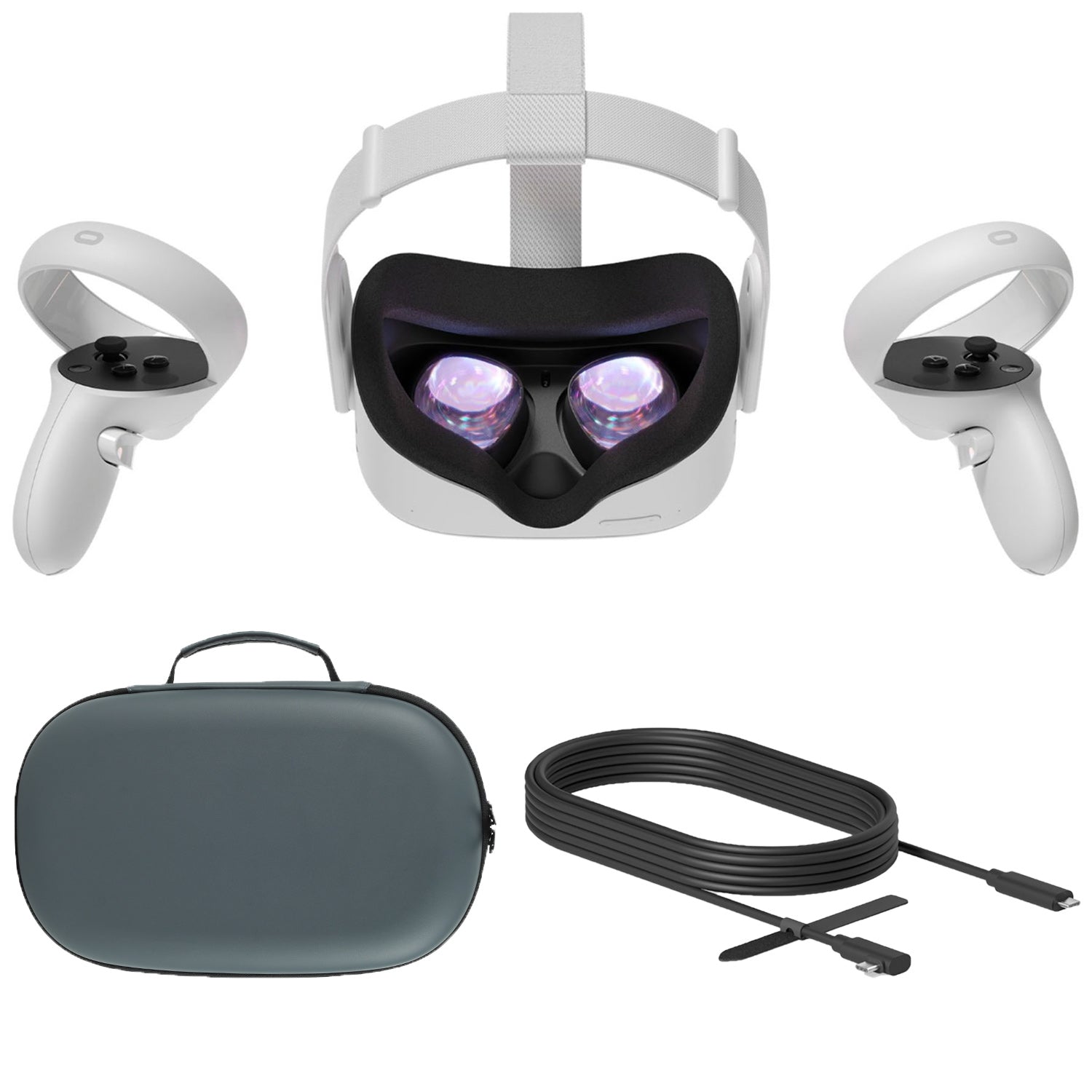 2020 Oculus Quest 2 All-In-One VR Headset, Touch Controllers, 128GB SSD, 1832x1920 up to 90 Hz Refresh Rate LCD, Glasses Compatible, 3D Audio, Mytrix Carrying Case, USB-C PC VR Cable (3M)