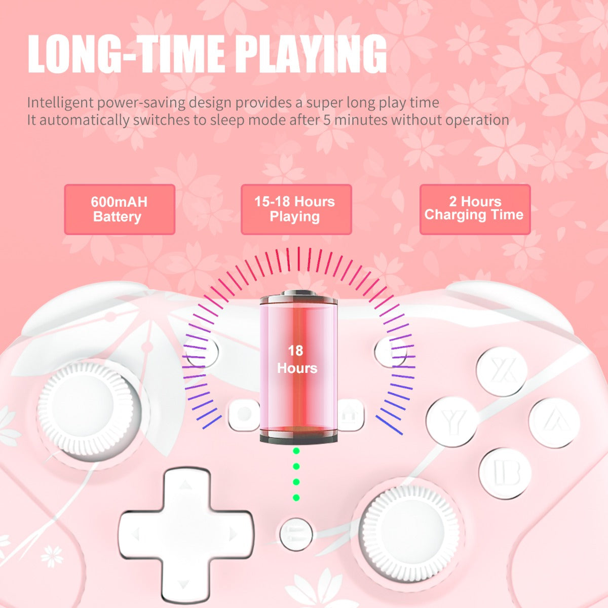 NS Wireless Controller for Nintendo Switch/Lite, Mytrix Wireless Switch Pro Controller with Auto-Fire Turbo, Motion Control, Wake-Up, Headphone Jack, Adjustable Vibration, Sakura Cherry Blossoms Pink