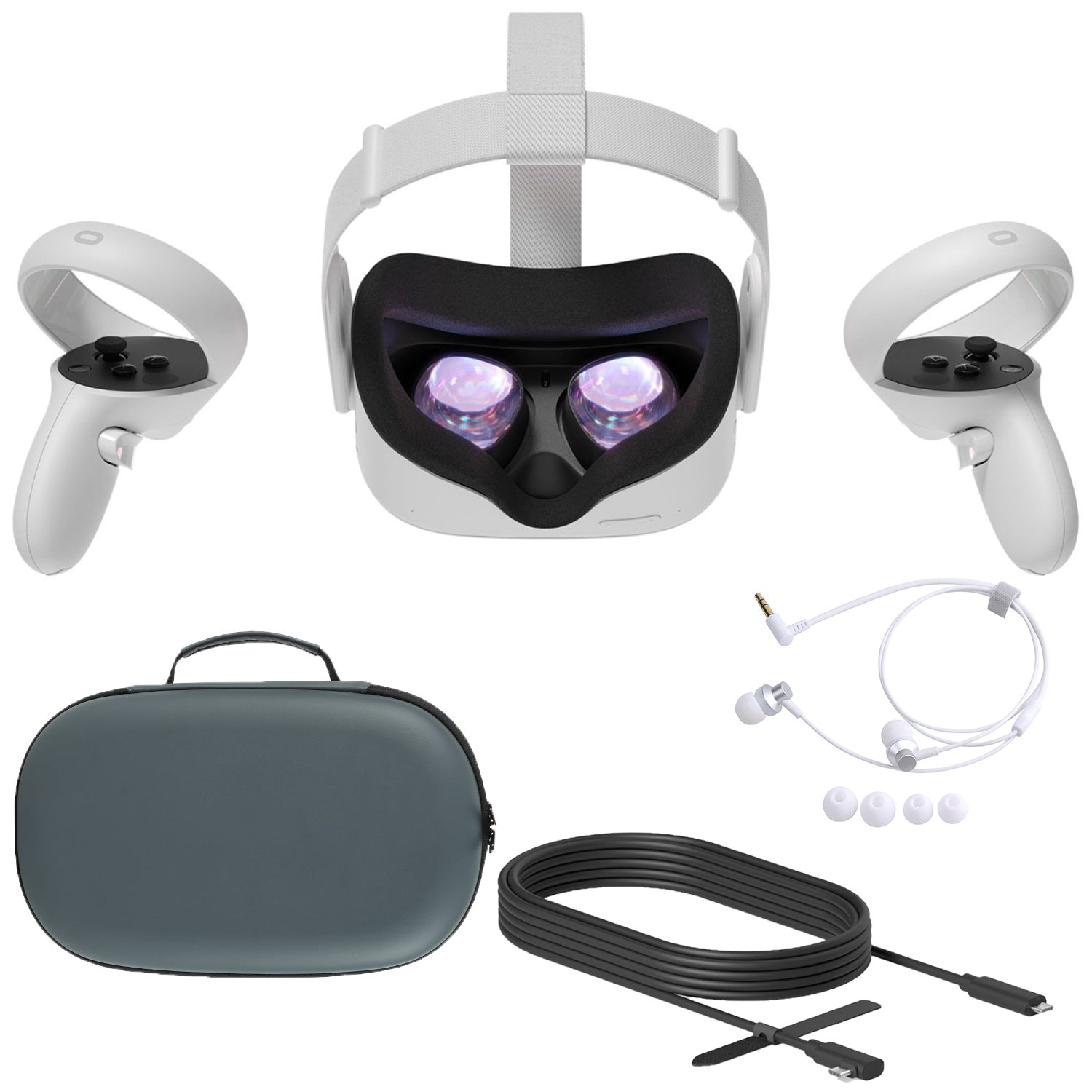 2020 Oculus Quest 2 All-In-One VR Headset, Touch Controllers, 128GB SSD, 1832x1920 up to 90 Hz Refresh Rate LCD, Glasses Compatible, 3D Audio, Mytrix Carrying Case, Earphone, Oculus Link Cable (3M)