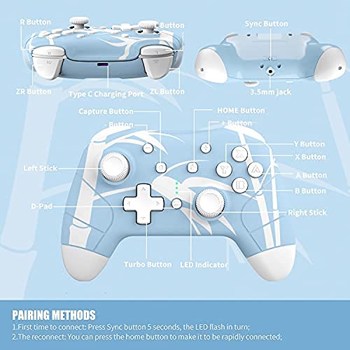 Wireless Switch Controller, Mytrix Controllers for Nintendo Switch/Lite, Enhanced Switch Pro Controller, Auto-Fire Turbo, Motion Control, Wake-Up, Headphone Jack, Adjustable Vibration Vibration, Bamboo Blue