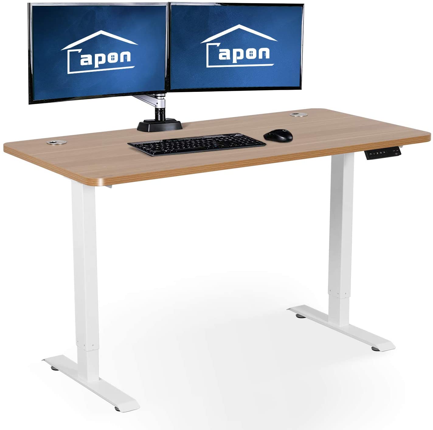 Standing Desk for Home Office, Adjustable Height Desk, 48 x 24 inch Capon Sitting and Standing Dual Motorized Gaming Desk, One Piece Top Electric Stand Up Desk, Natural