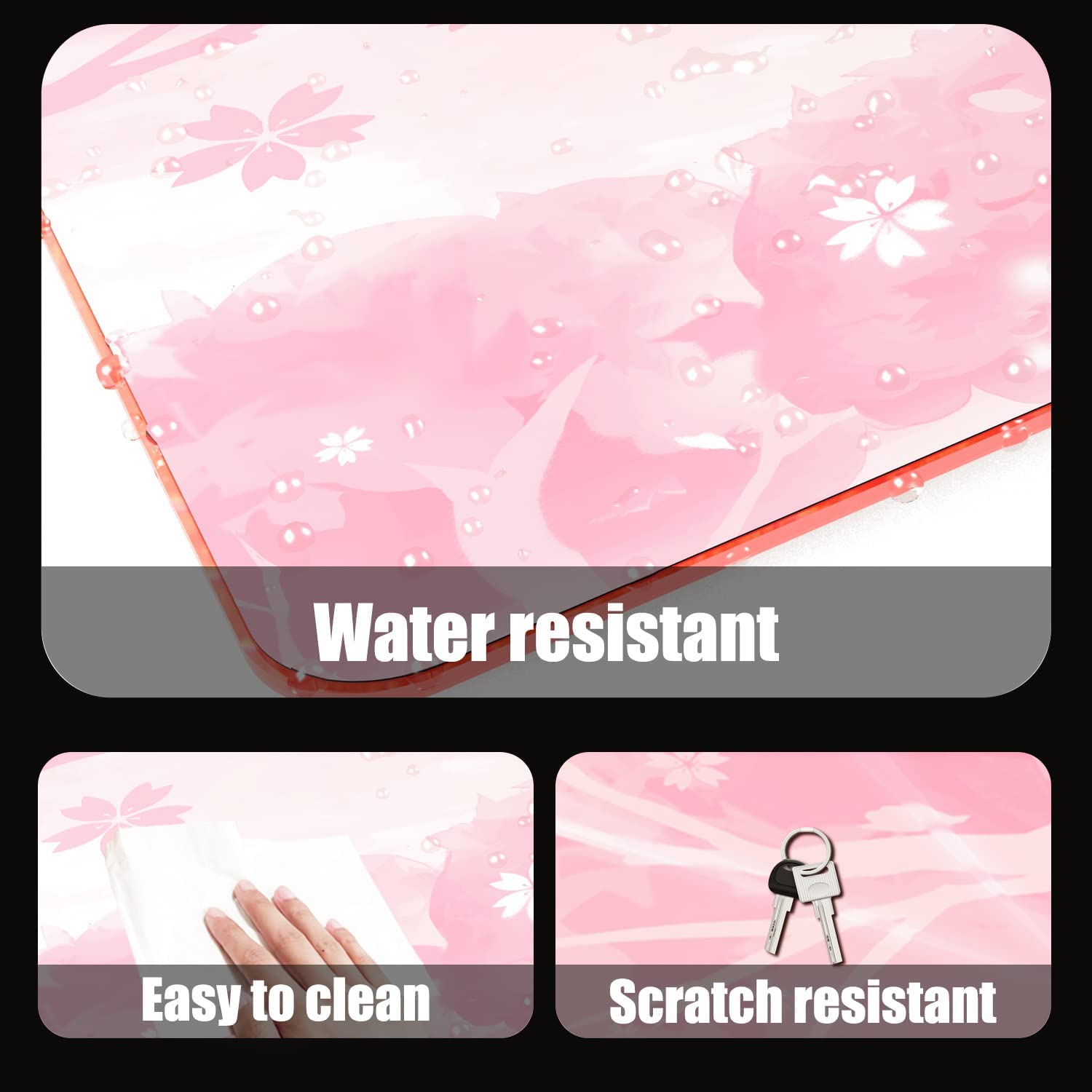 RGB Gaming Mouse Pad, LED Soft Extra Extended Large Office Mouse Pad, Anti-Slip Rubber Base, Computer Keyboard Mouse Mat (31.5 x 12 Inch) Sakura Cherry Blossoms Pink