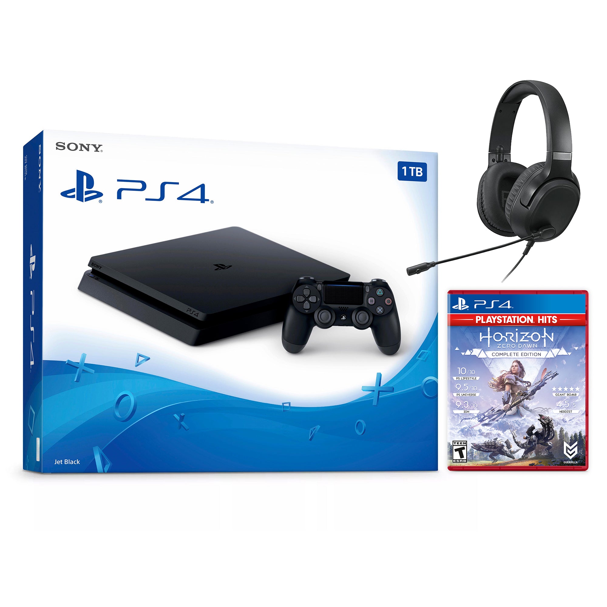 Sony PlayStation 4 Slim Horizon Zero Dawn Bundle 1TB PS4 Gaming Console, Jet Black, with Mytrix Chat Headset
