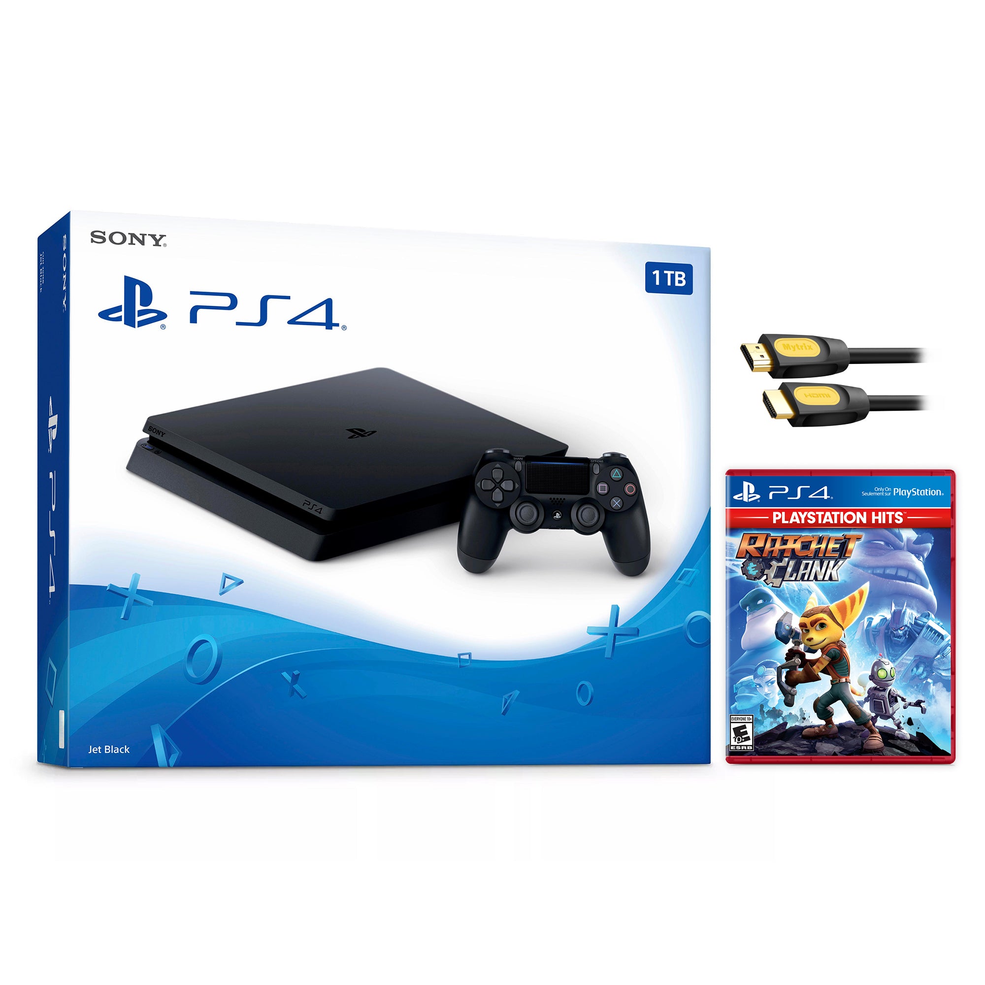 Sony PlayStation 4 Slim 1TB PS4 Gaming Console, Jet Black, with Mytrix High Speed HDMI
