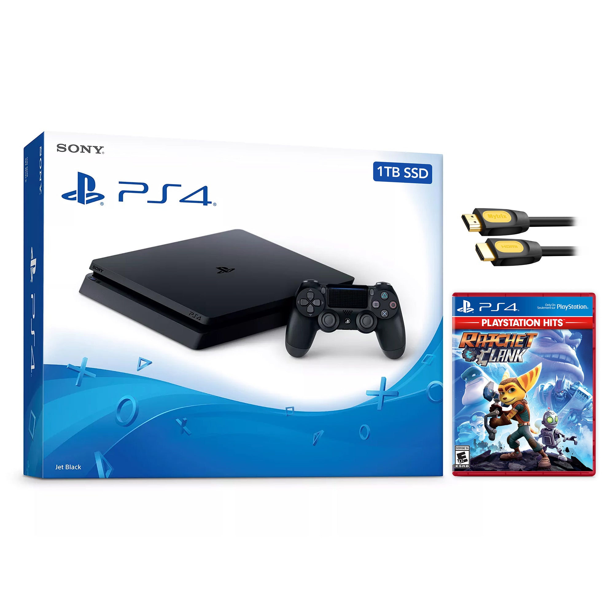 Sony PlayStation 4 Slim Storage Upgrade 1TB SSD PS4 Gaming Console, Jet Black, with Mytrix High Speed HDMI - Enhanced PS4 Internal Fast Solid State Drive
