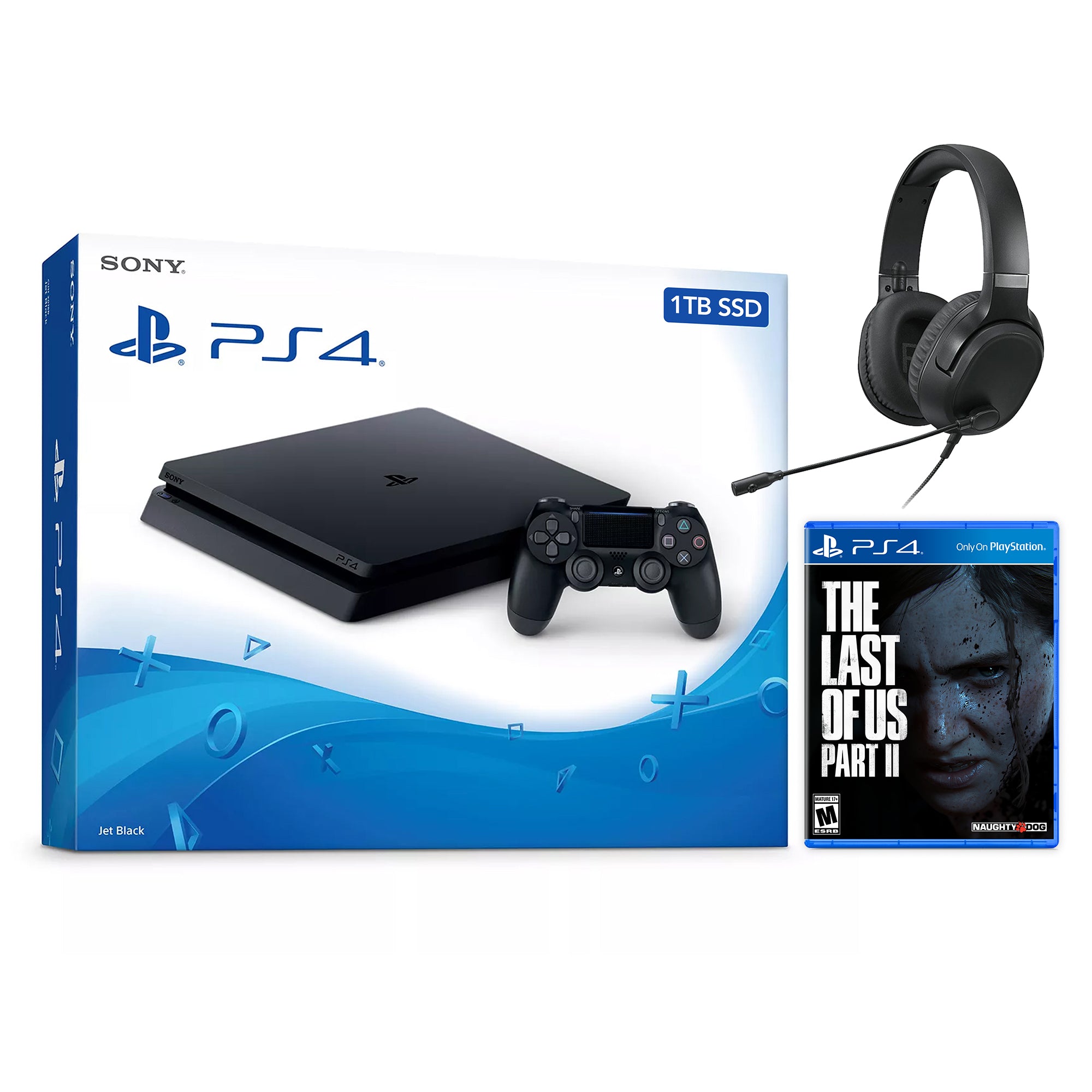Sony PlayStation 4 Slim Ratchet & Clank Bundle Upgrade 1TB SSD PS4 Gaming Console, Jet Black, with Mytrix Chat Headset - Internal Fast Solid State Drive Enhanced PS4 Console