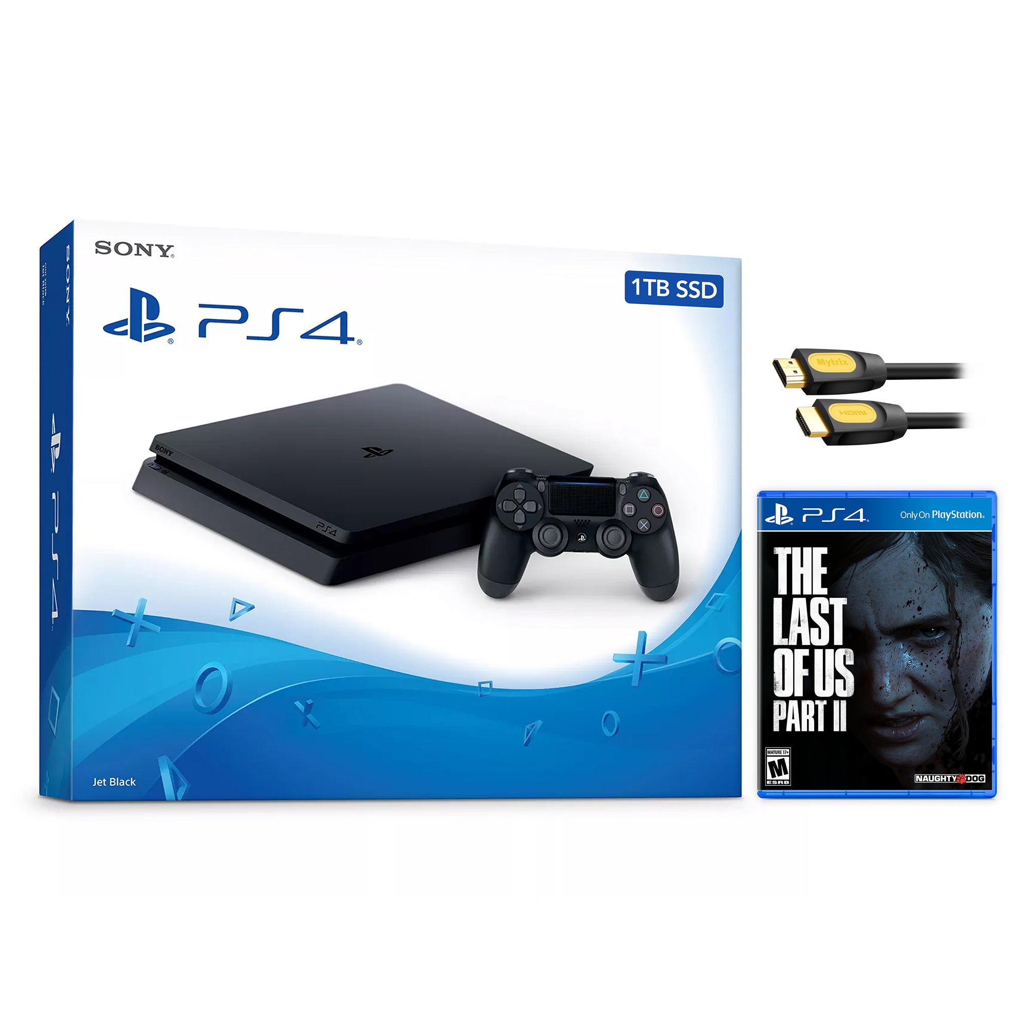 Sony PlayStation 4 Slim Ratchet & Clank Bundle Upgrade 1TB SSD PS4 Gaming Console, Jet Black, with Mytrix High Speed HDMI - Internal Fast Solid State Drive Enhanced PS4 Console