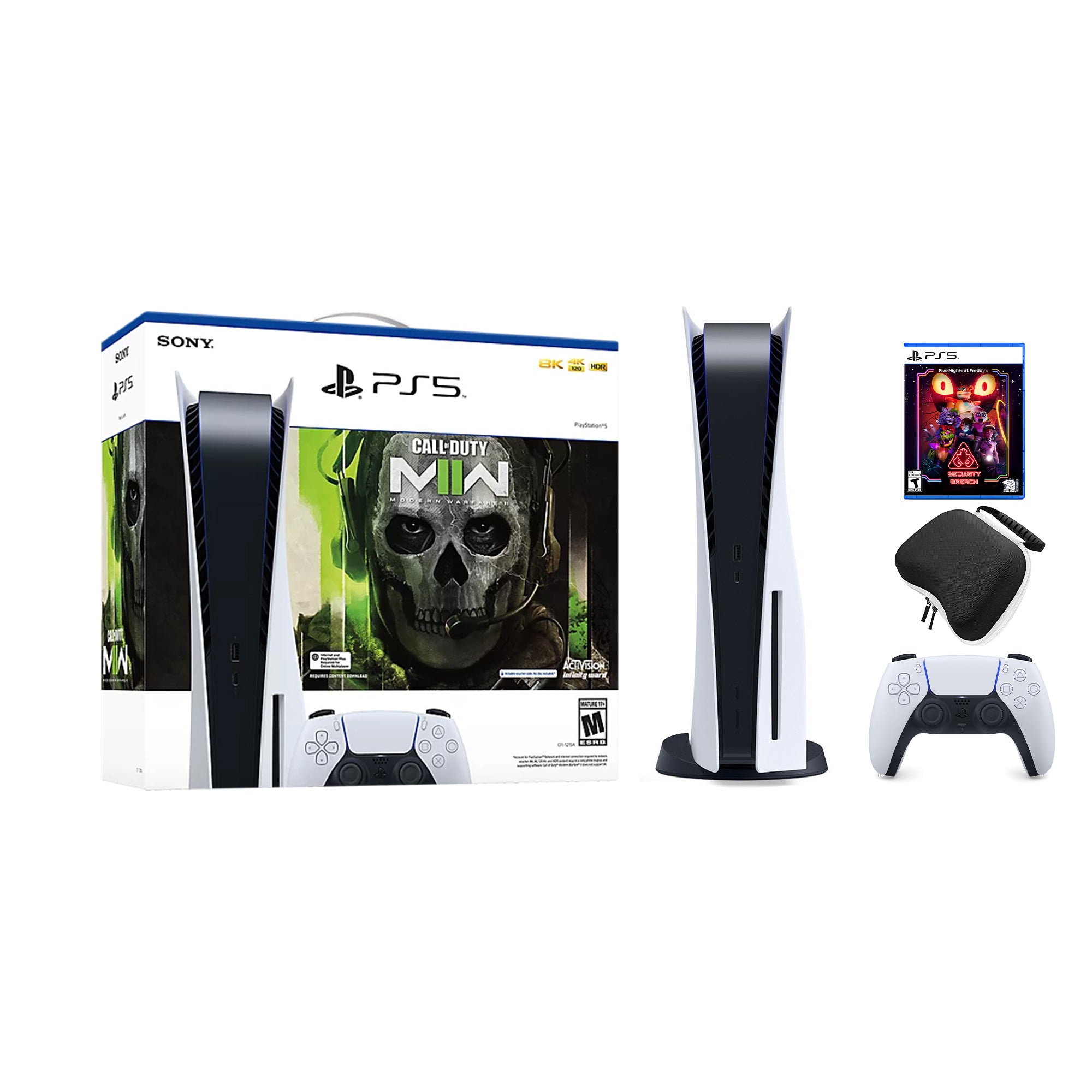 PlayStation 5 Disc Edition Call of Duty Modern Warfare II Bundle with Five Nights at Freddy's Security Breach and Mytrix Controller Case