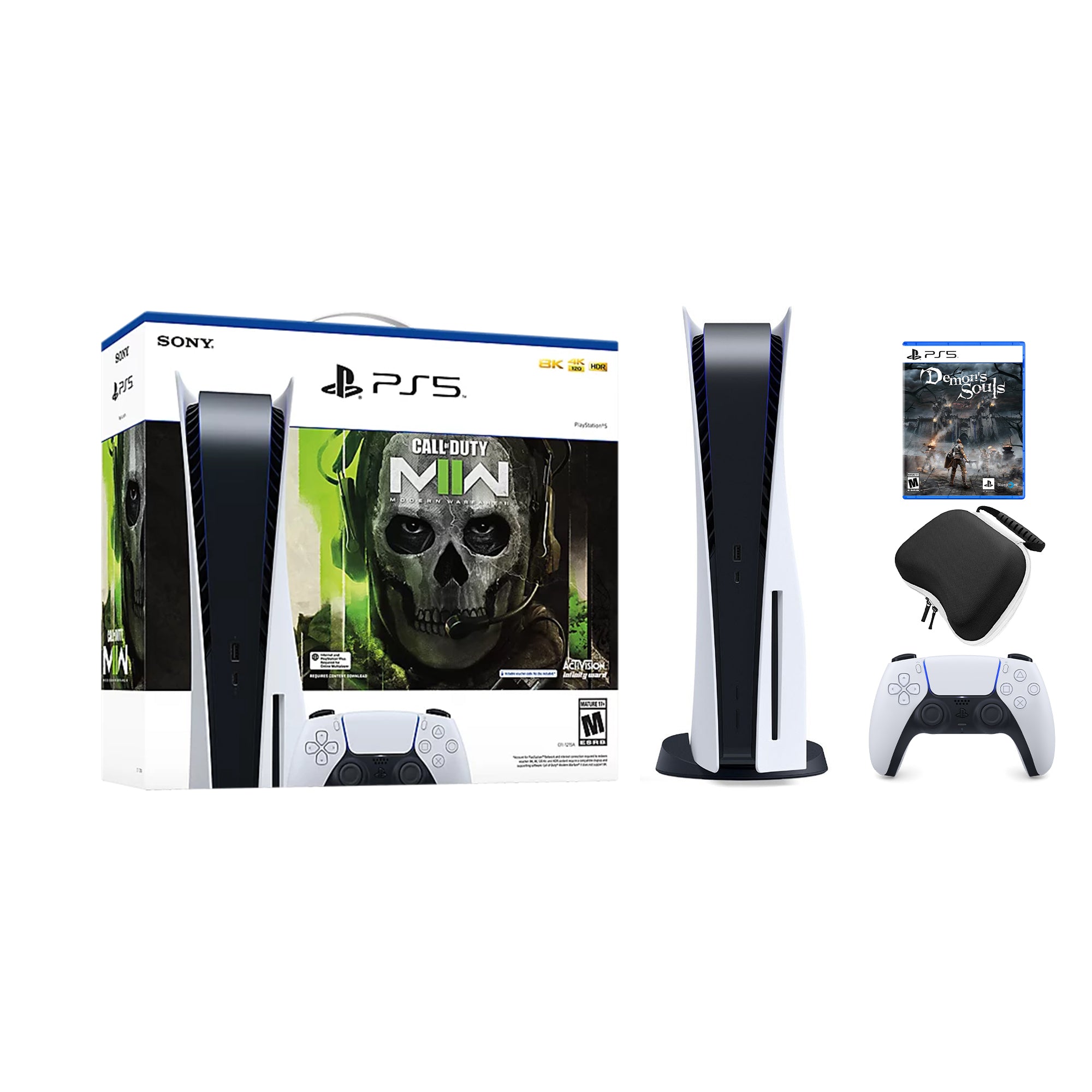 PlayStation 5 Disc Edition Call of Duty Modern Warfare II Bundle with Demon's Souls and Mytrix Controller Case