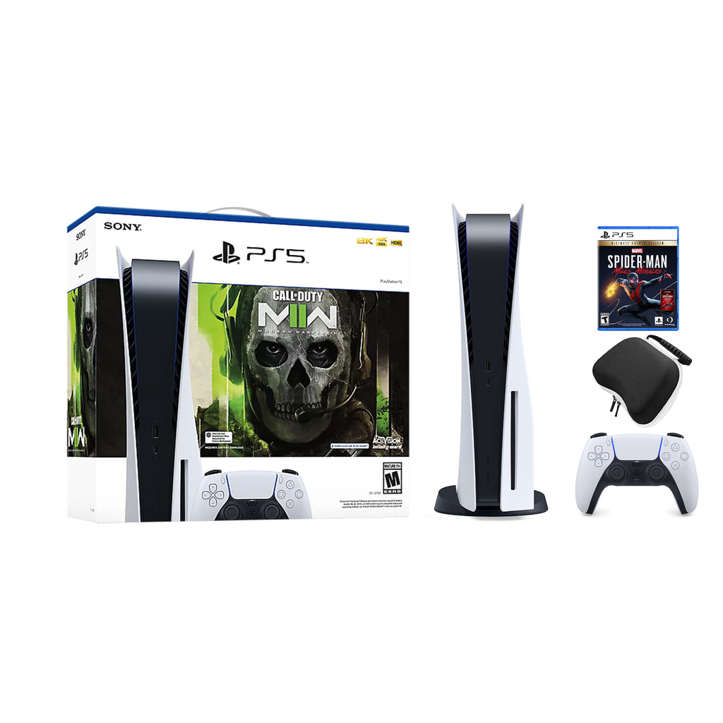 PlayStation 5 Disc Edition Call of Duty Modern Warfare II Bundle with Spider Man Miles Morales and Mytrix Controller Case