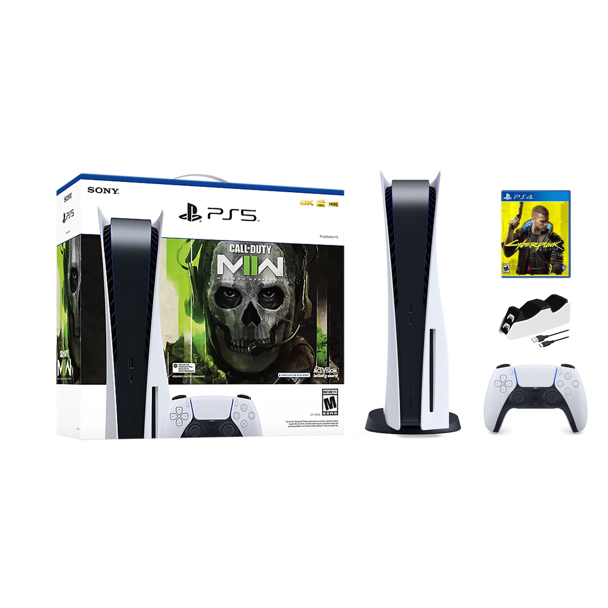 PlayStation 5 Disc Edition Call of Duty Modern Warfare II Bundle with Cyberpunk 2077 and Mytrix Controller Charger