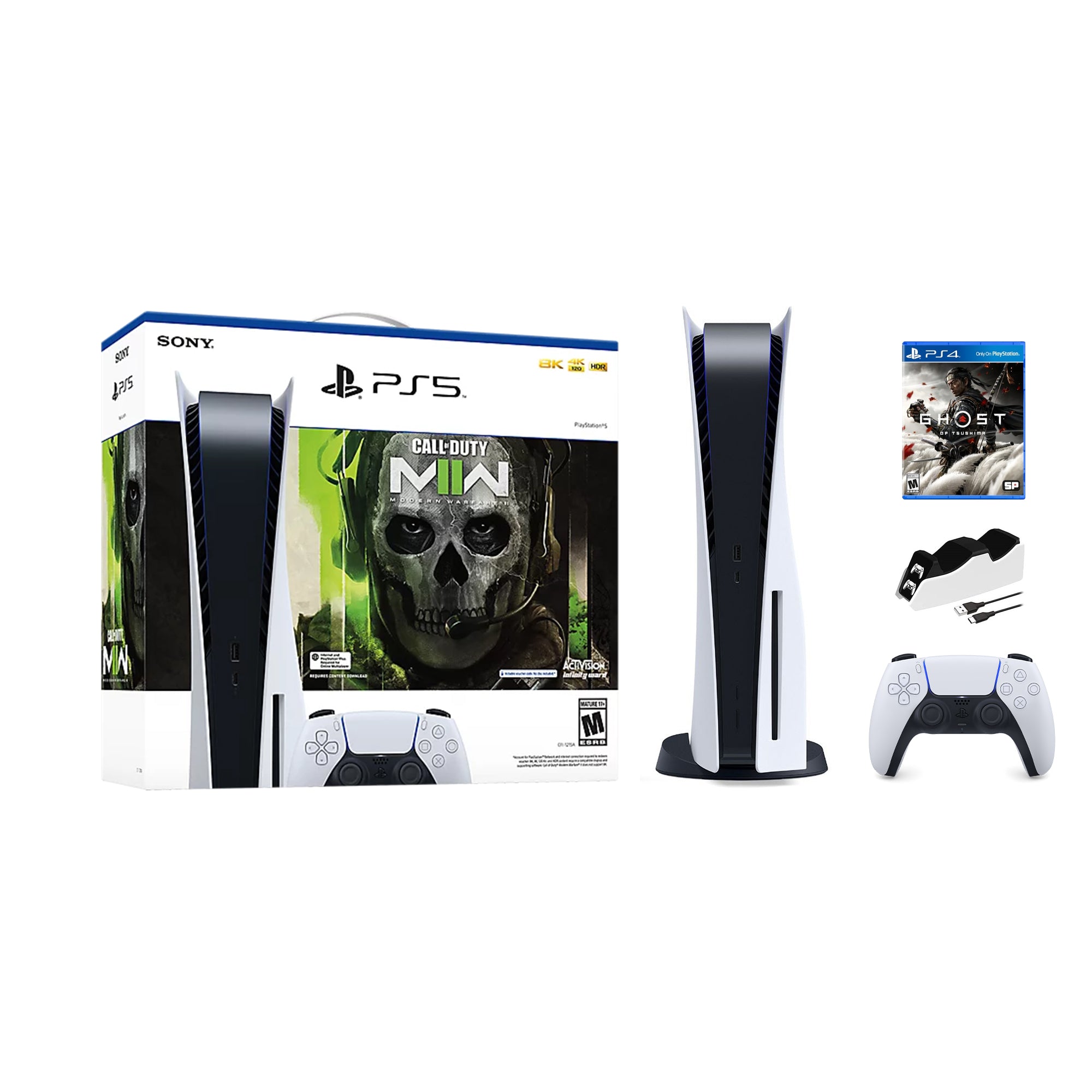 PlayStation 5 Disc Edition Call of Duty Modern Warfare II Bundle with Ghost of Tsushima and Mytrix Controller Charger