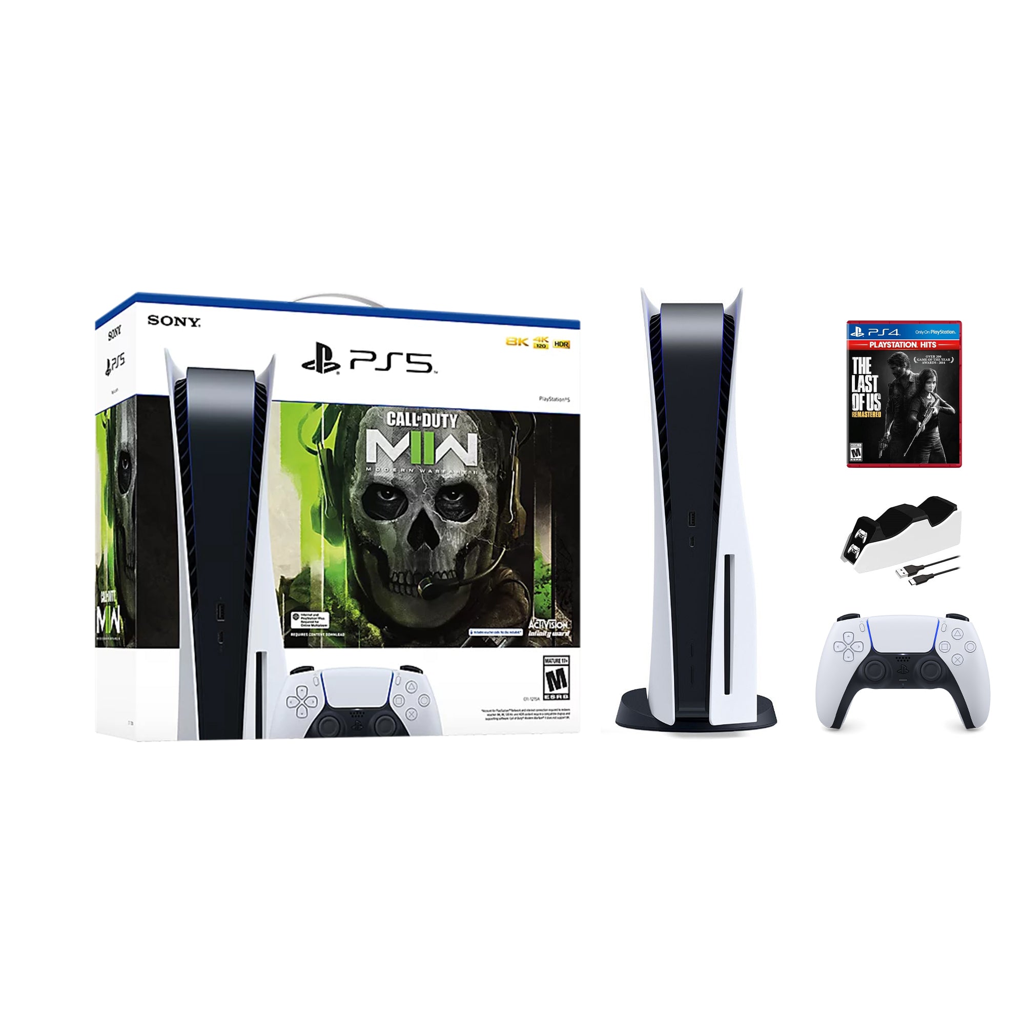 PlayStation 5 Disc Edition Call of Duty Modern Warfare II Bundle with The Last of Us and Mytrix Controller Charger