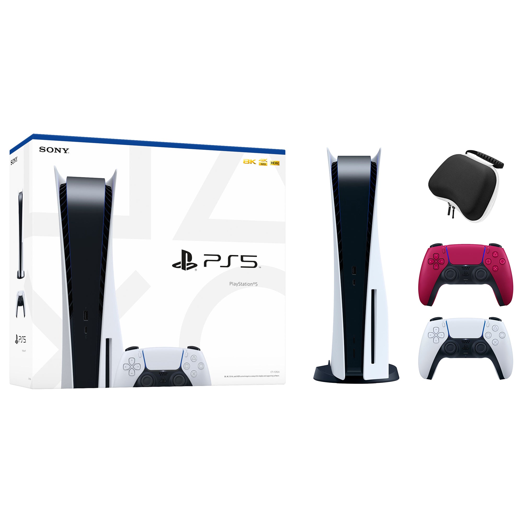 PlayStation 5 Disc Edition with Two Controllers White and Cosmic Red DualSense and Mytrix Hard Shell Protective Controller Case - PS5 Gaming Console
