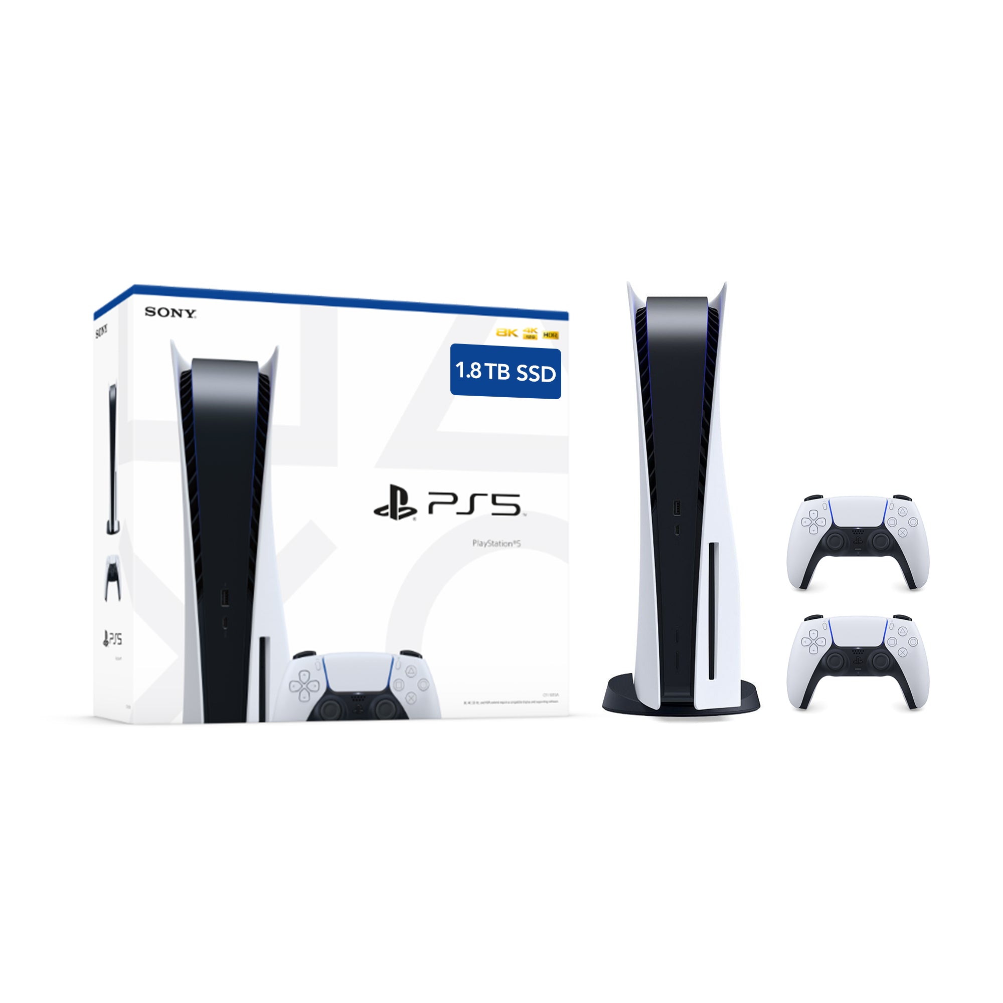 PS_5_Disc 1.8TB Upgraded PCIe Gen 4 NVNe SSD AMD Ryzen Zen 8 Cores CPU Gaming Console Set with 2 DS Wireless Controllers and  Charger Bundle