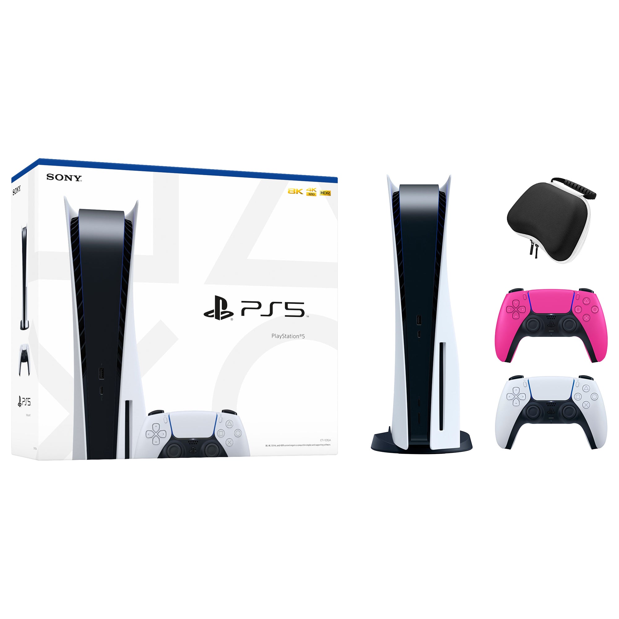 PlayStation 5 Disc Edition with Two Controllers White and Nova Pink DualSense and Mytrix Hard Shell Protective Controller Case - PS5 Gaming Console