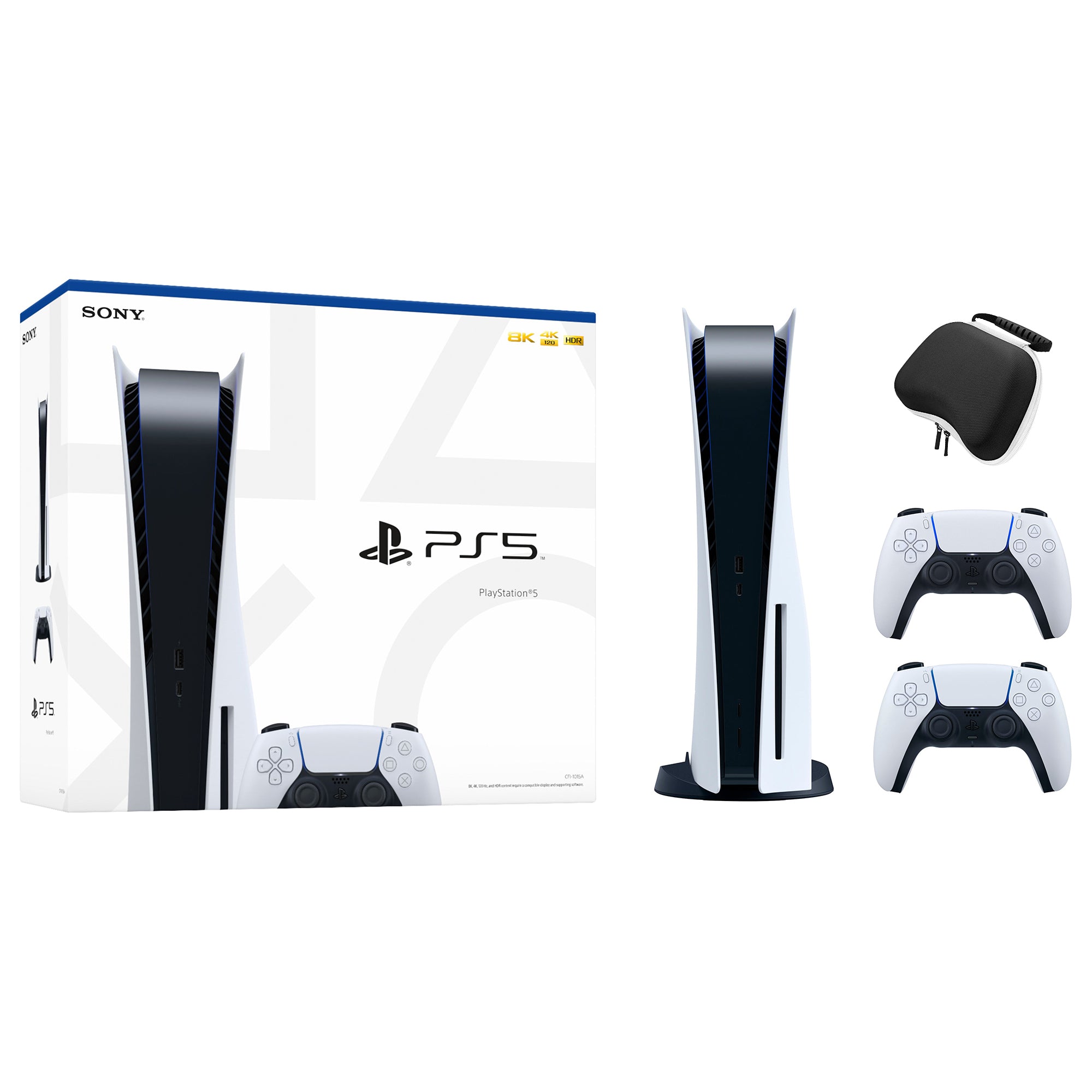 PlayStation 5 Disc Edition with Two DualSense Controllers and Mytrix Hard Shell Protective Controller Case - PS5 Gaming Console