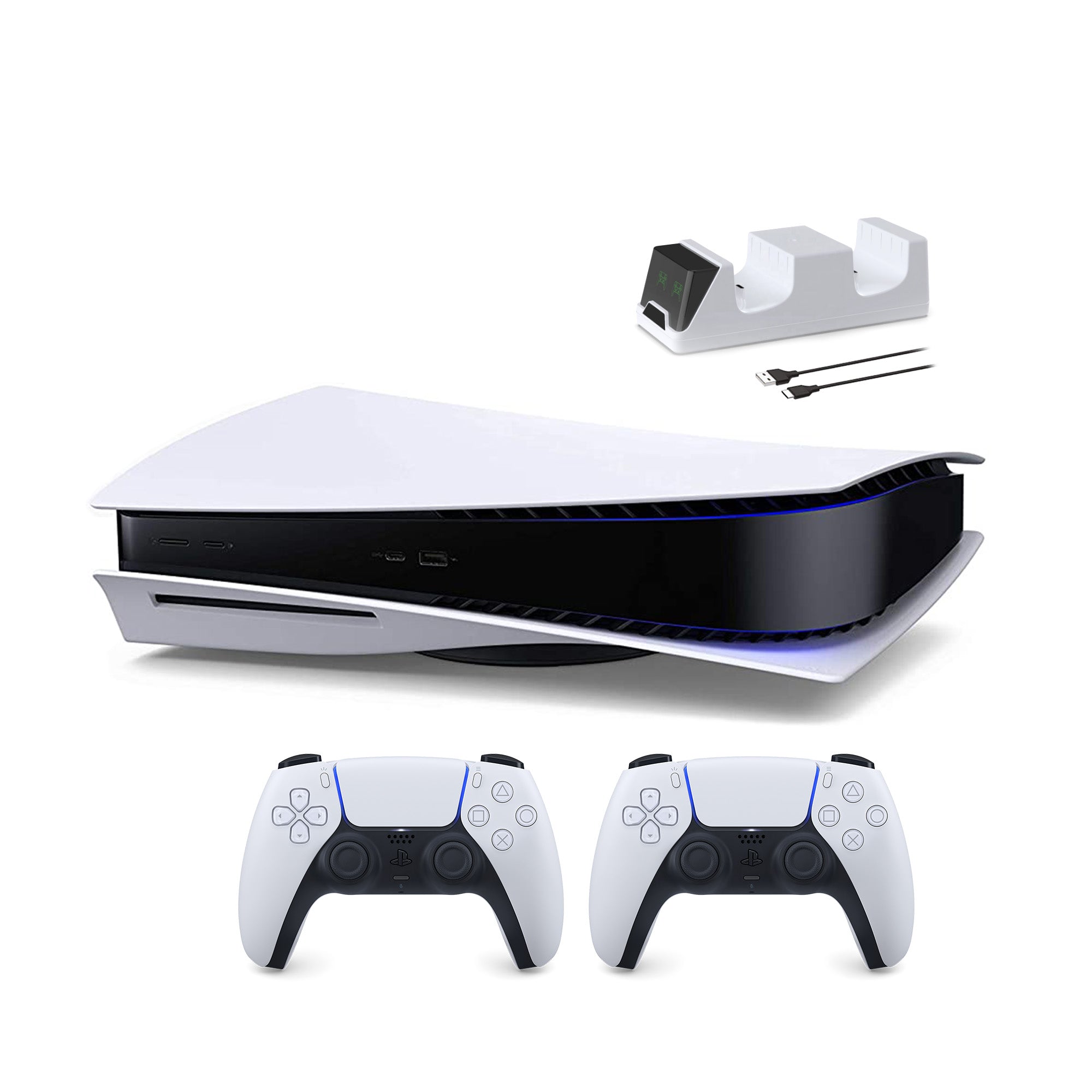 PlayStation 5 Disc Edition with Two DualSense Controllers and Mytrix Dual Controller Charger - PS5 Gaming Console