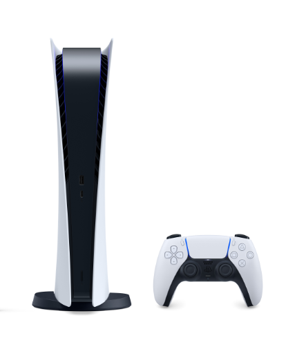 PlayStation 5 Digital Edition with Two Controllers White and Cosmic Red DualSense and Mytrix Dual Controller Charger - PS5 Gaming Console